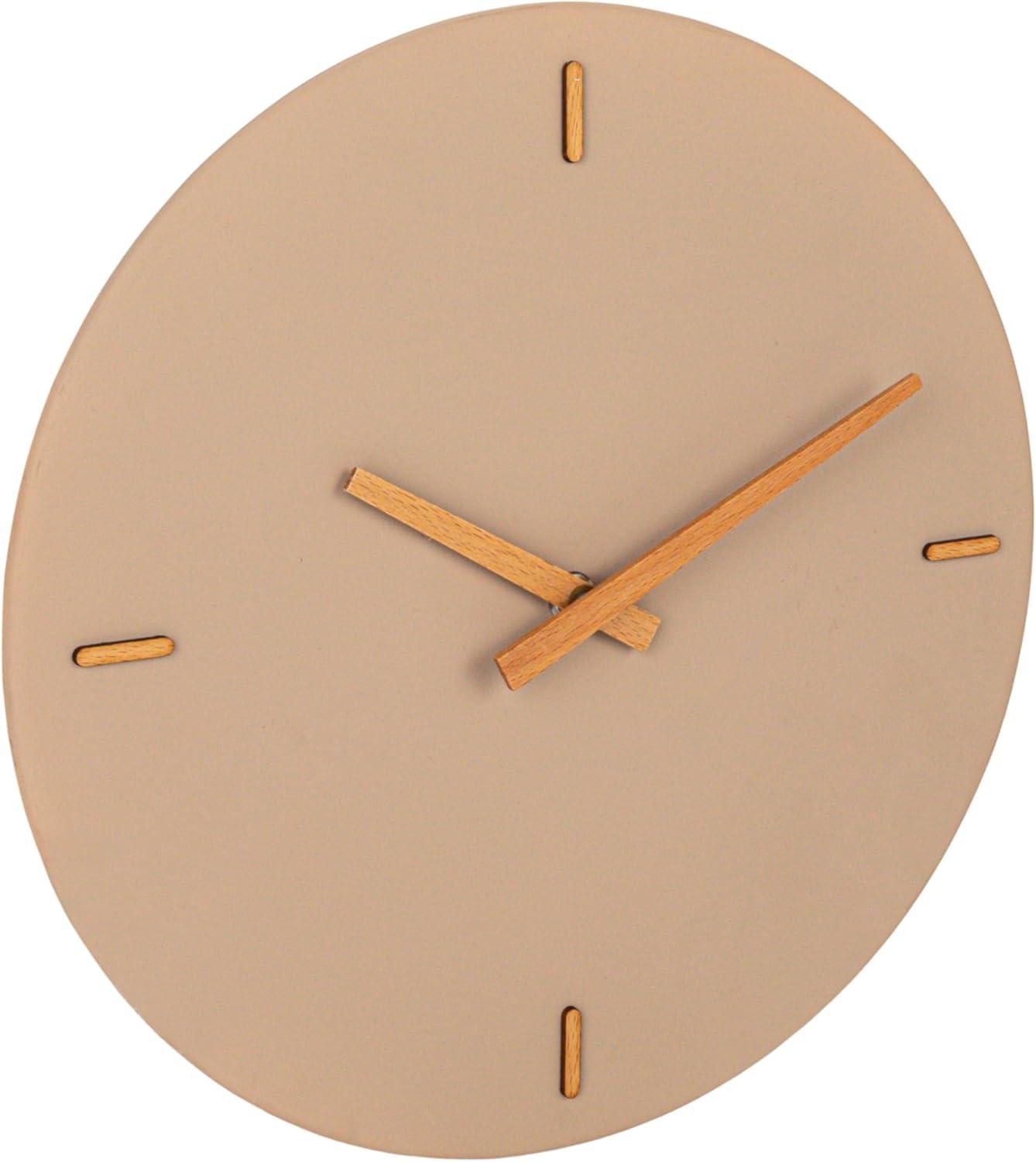 Creative Co-Op Round Stoneware and Wood Wall Clock, Beige and Natural