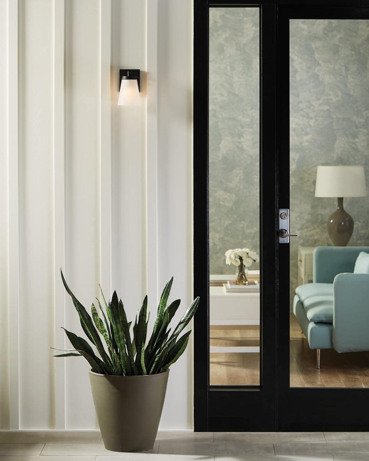 Renville Modern Black Outdoor Wall Sconce with Satin Etched Glass
