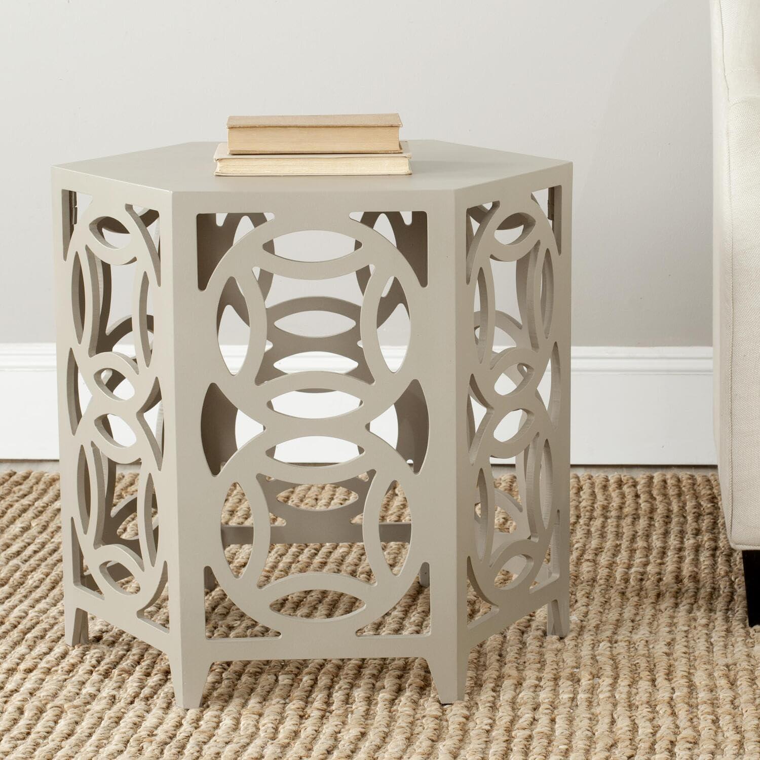 Natanya Pearl Taupe Hexagonal Wood Side Table