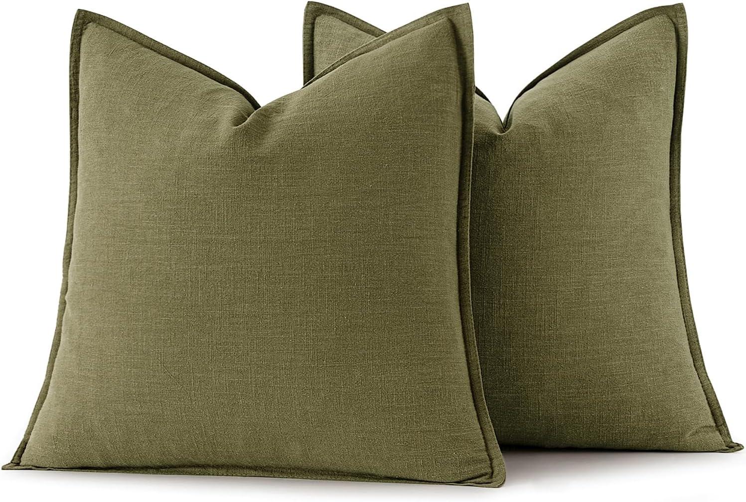 Olive Green Linen and Cotton 18x18 Inch Pillow Covers, Pack of 2