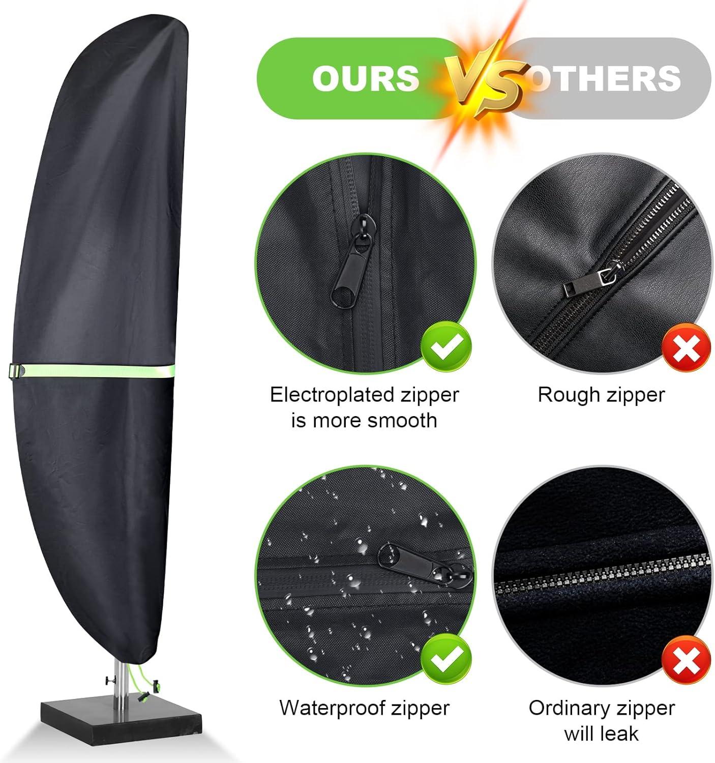 Cantilever Patio Umbrella Cover With Push Rod/ Waterproof Patio Parasol Covers With Zipper For 9Ft To 13Ft Offset Outdoor Umbrellas,(Black)