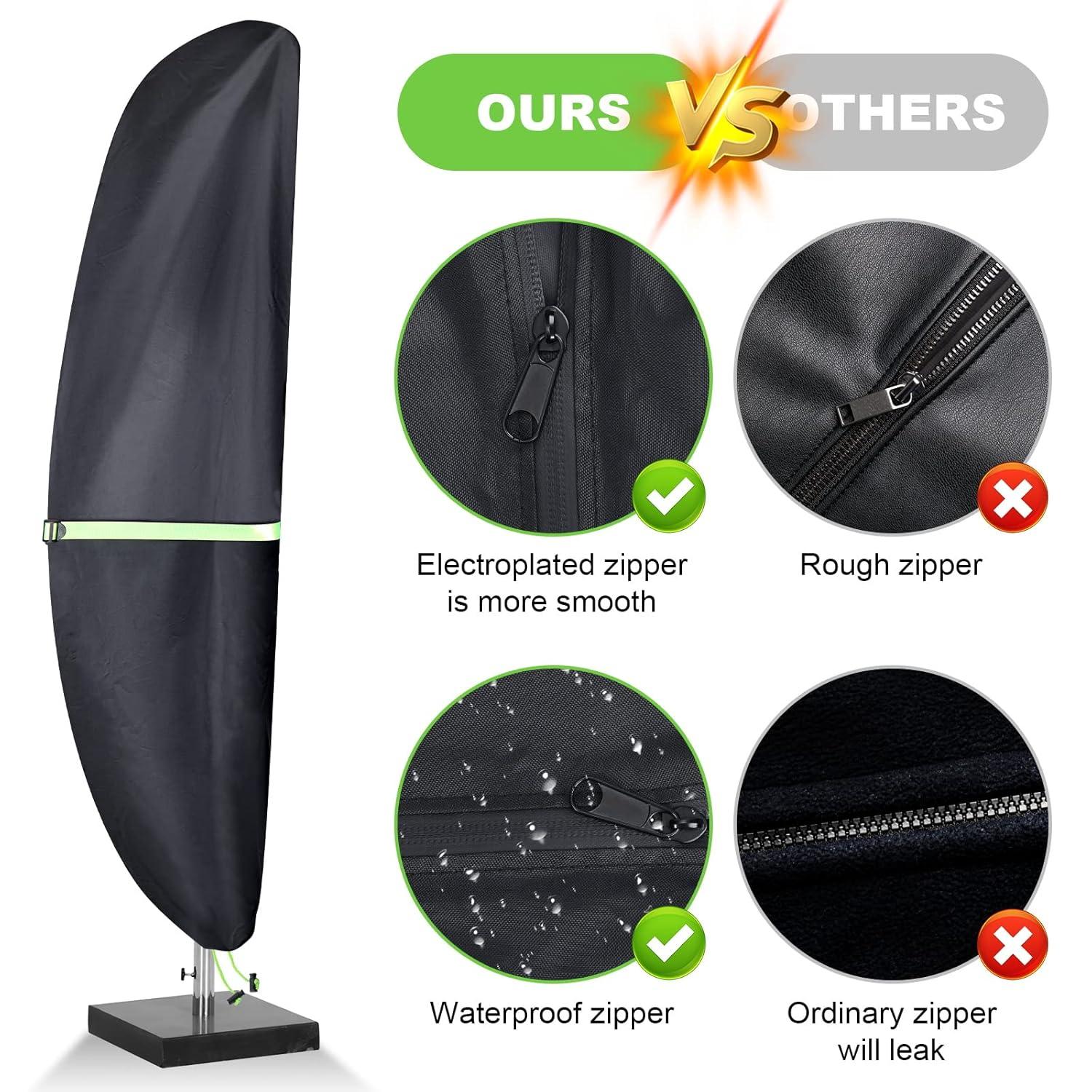 Cantilever Patio Umbrella Cover With Push Rod/ Waterproof Patio Parasol Covers With Zipper For 9Ft To 13Ft Offset Outdoor Umbrellas,(Black)