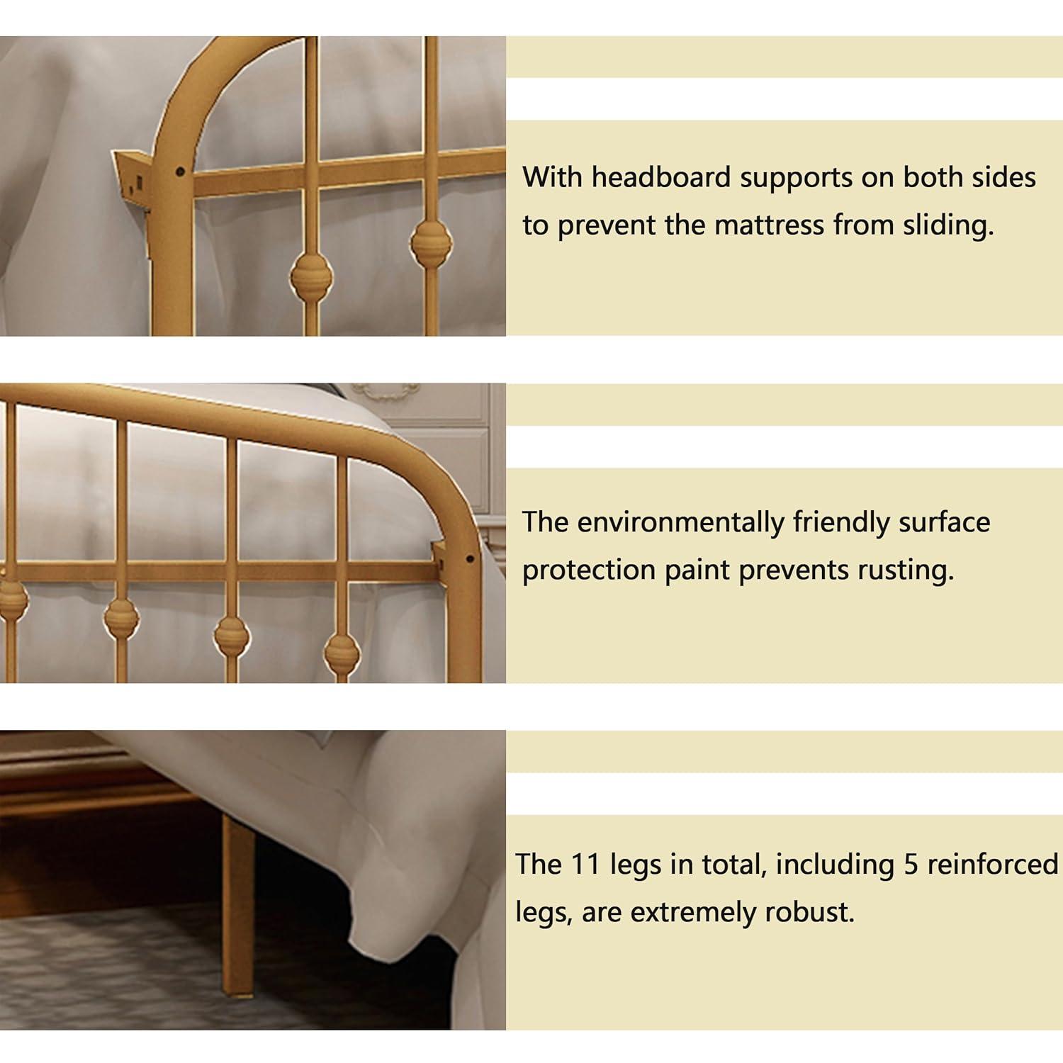 alazyhome Metal Bed Frame Queen Size Platform No Box Spring Needed with Vintage Headboard and Footboard Premium Steel Slat Support Mattress Foundation Black.