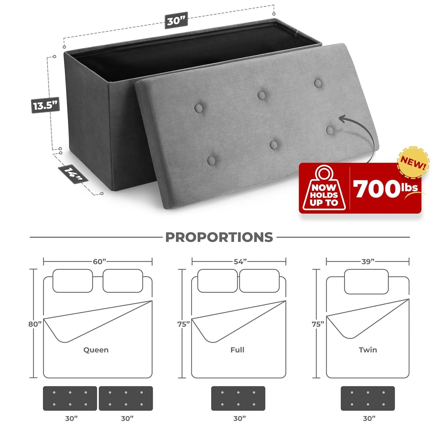 Sorbus Faux Suede Storage Ottoman Cube - Seat & Declutter! Plush cushion, hidden storage, lightweight & portable. Folds flat (Gray)