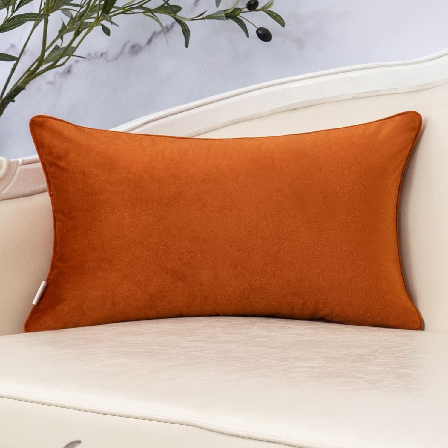 Burnt Orange Velvet Wavy Lumbar Pillow Cover 12x20 Inch