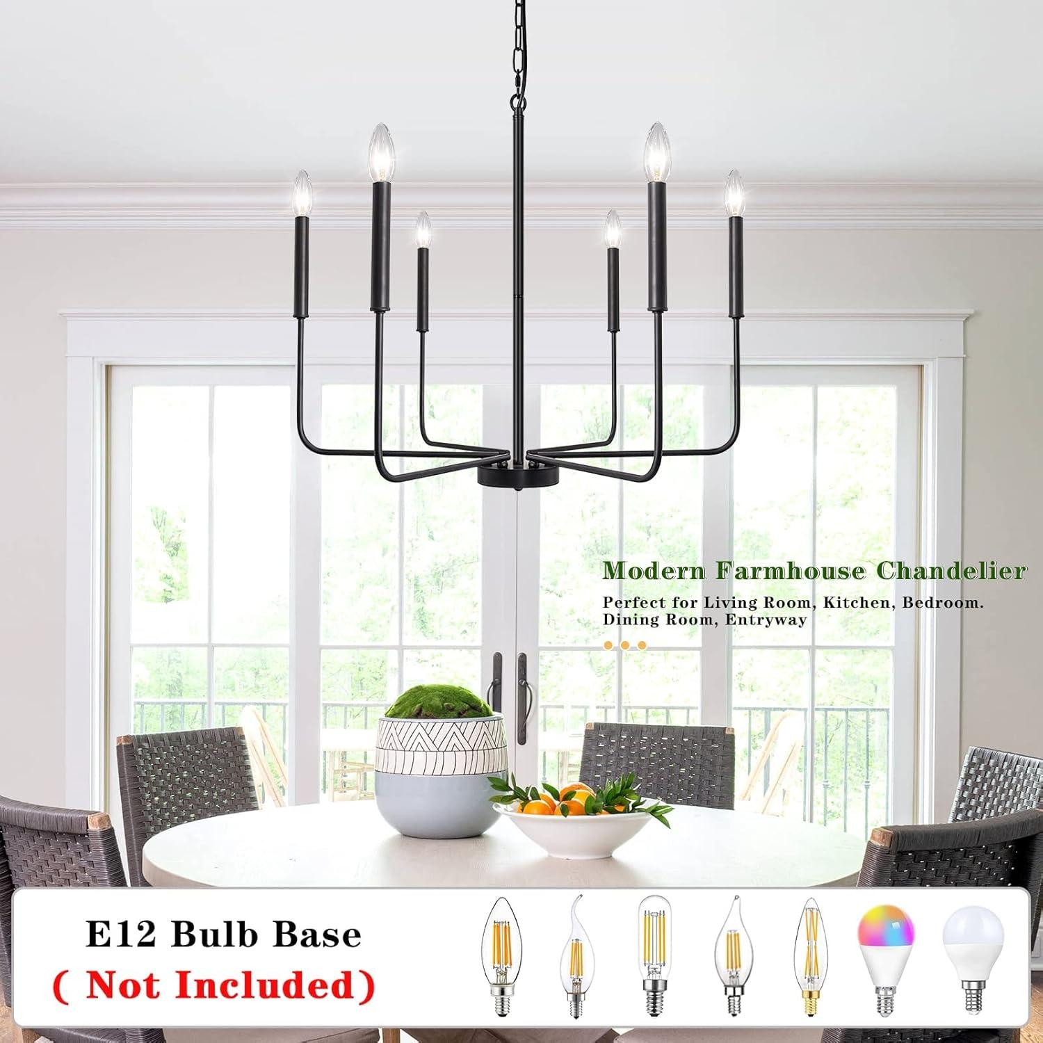 SineRise Black Chandelier, 6-Light Modern Farmhouse Chandelier, Candle Chandelier Light Fixtures, Rustic Industrial Chandelier for Entryway, Bedroom, Foyer and Living Room