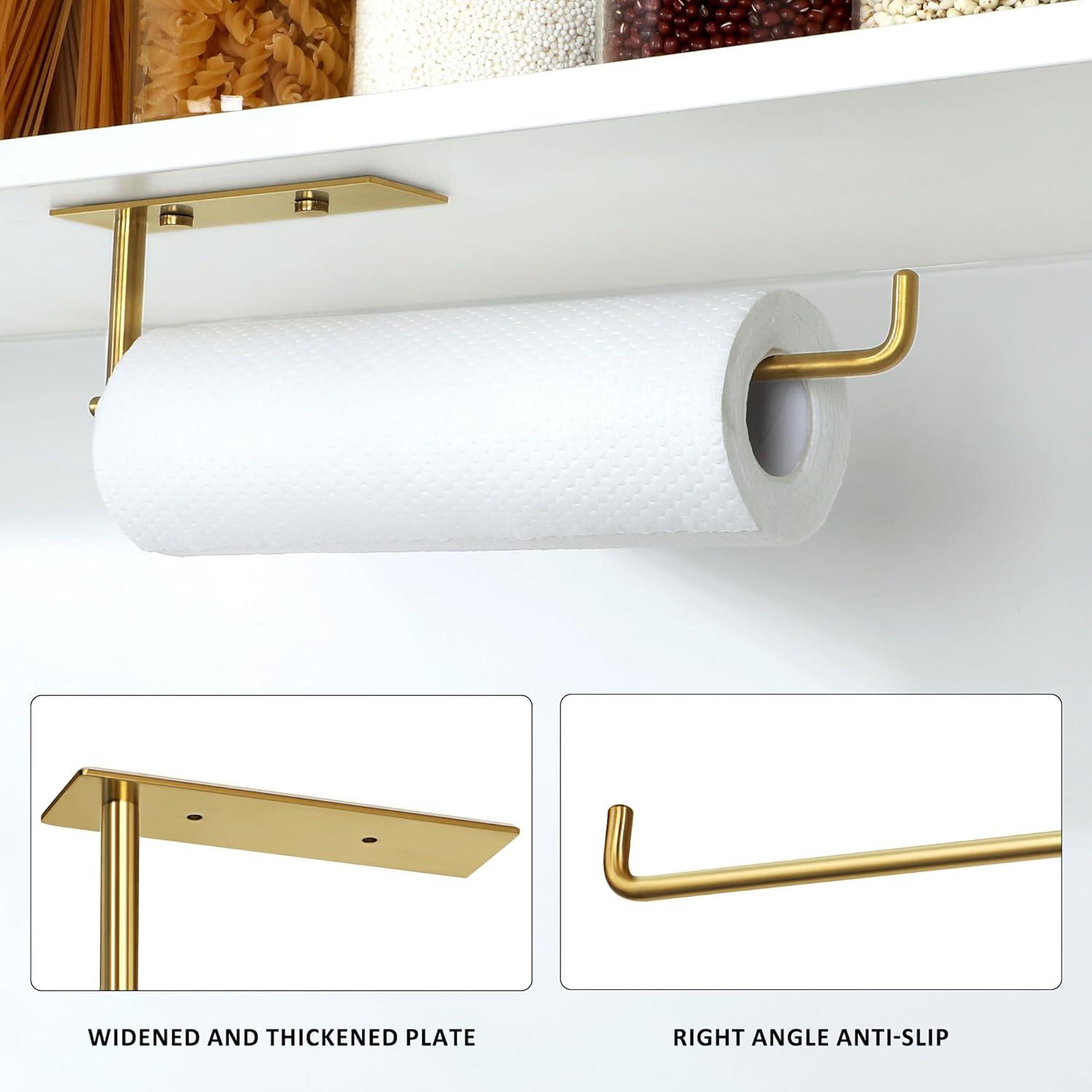 Paper Towel Holder- Self Adhesive or Drilling Gold Stainless Steel Wall Mount Towel Holder