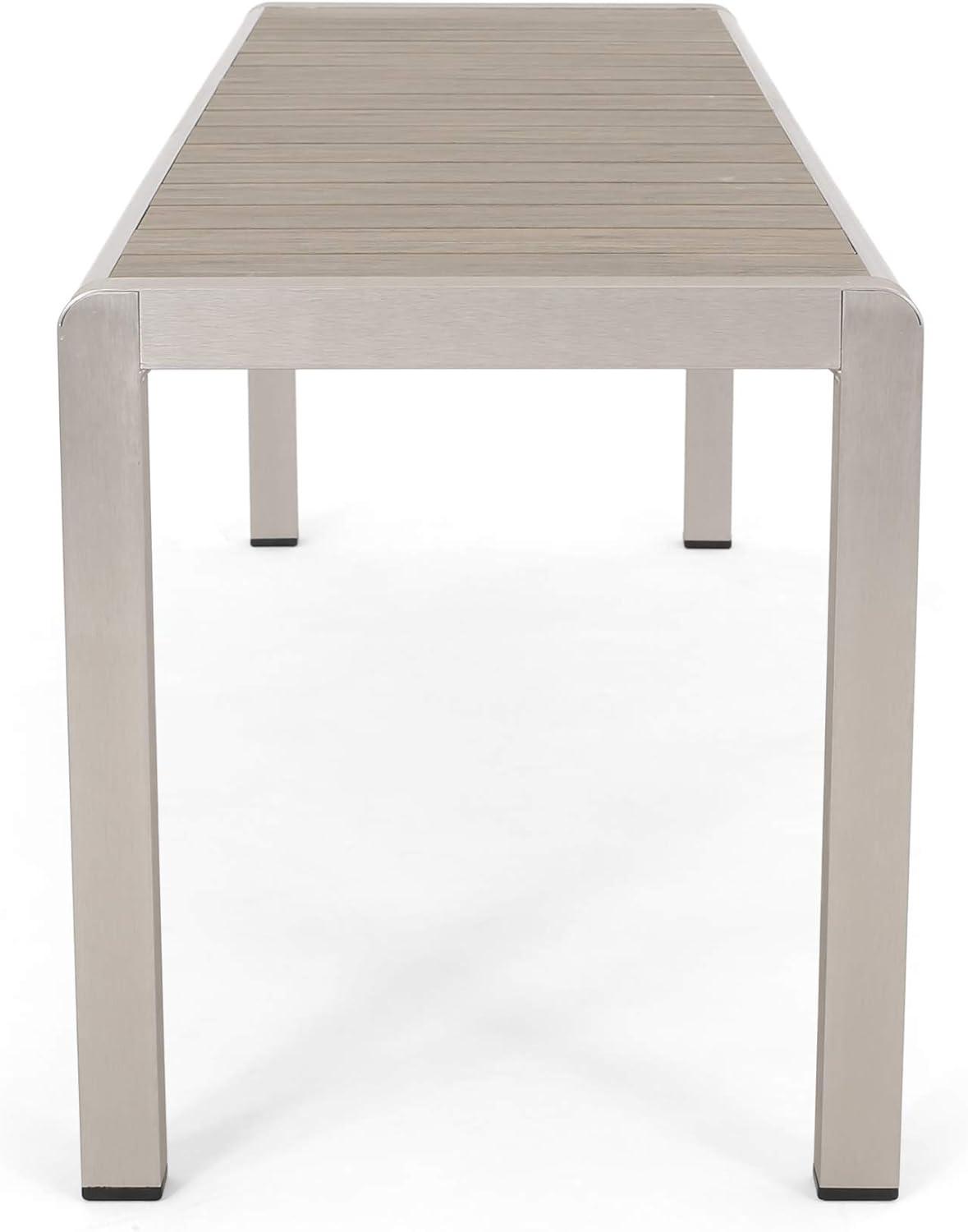 GDF Studio Crested Bay Outdoor Aluminum and Faux Wood Bench, Natural and Silver