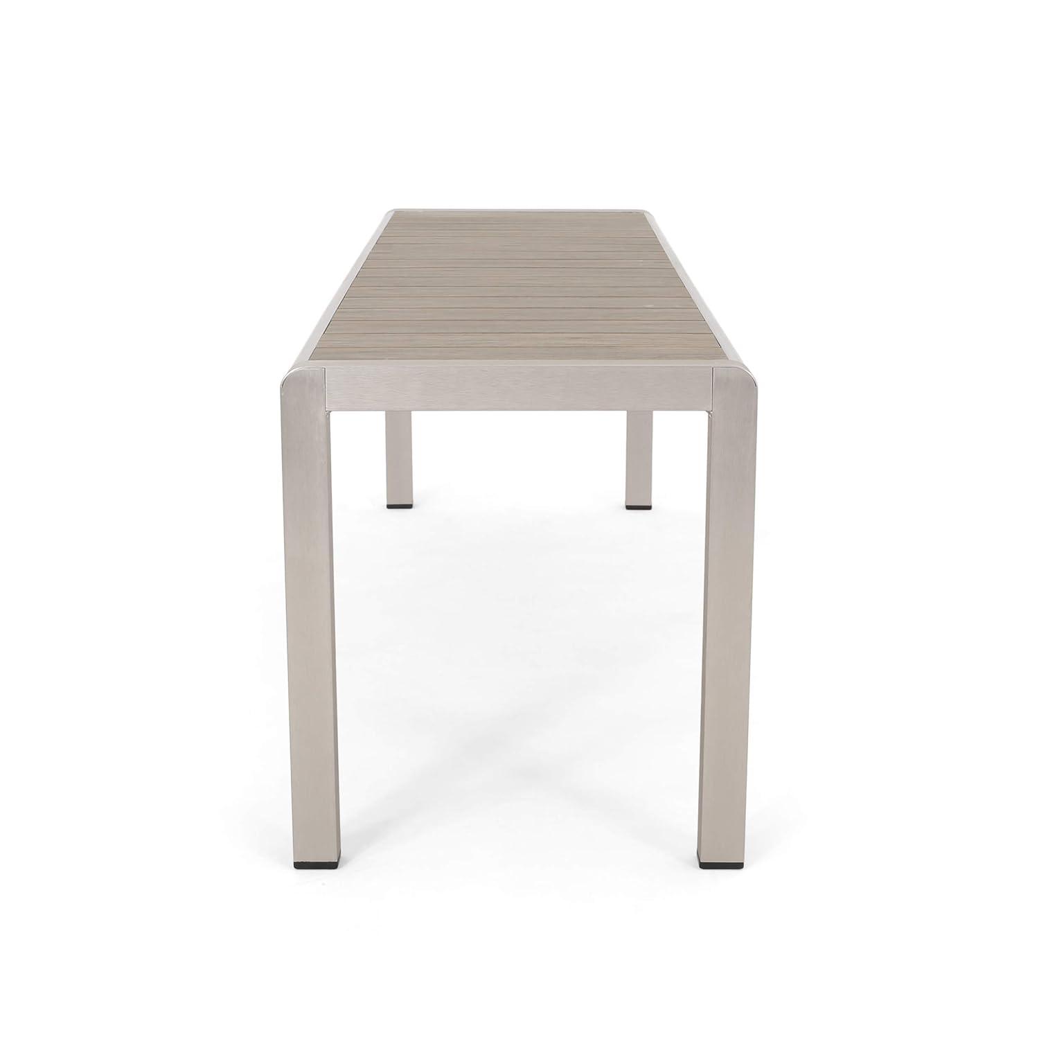 GDF Studio Crested Bay Outdoor Aluminum and Faux Wood Bench, Natural and Silver