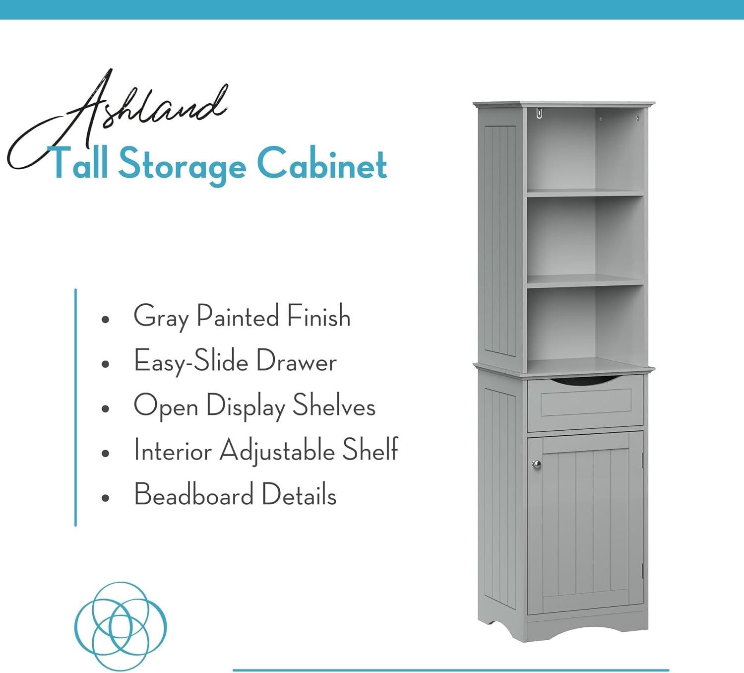 RiverRidge Ashland Tall Bathroom Storage Linen Cabinet and Organizer with Drawer and Shelves