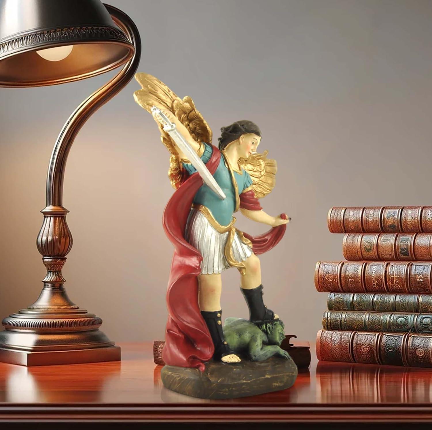 San Miguel Archangel Statue - Saint Michael Statue Miguel Archangel Statue Defeated Lucifer Tramples Demon Statue, Religious Collectible Angel Sculpture, 5.31 Inch