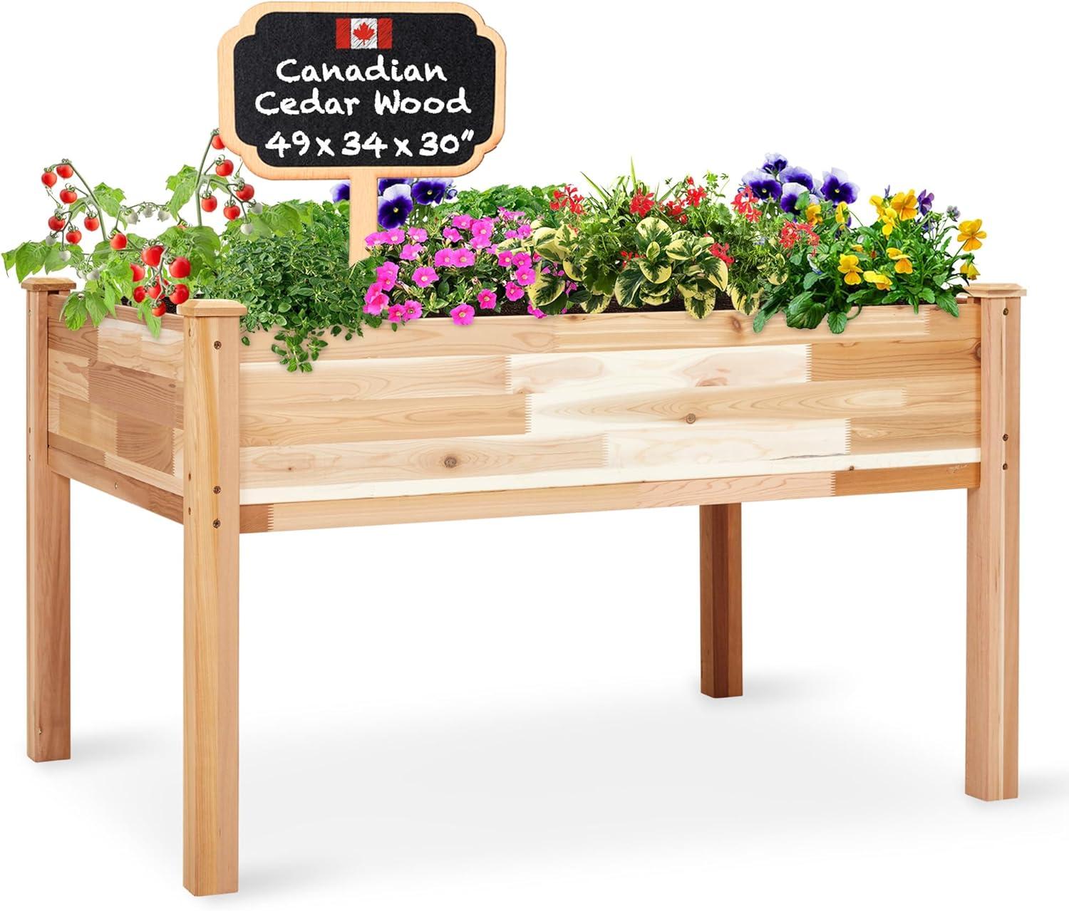 Jumbl 48" Cedar Wood Elevated Garden Bed Planter Box