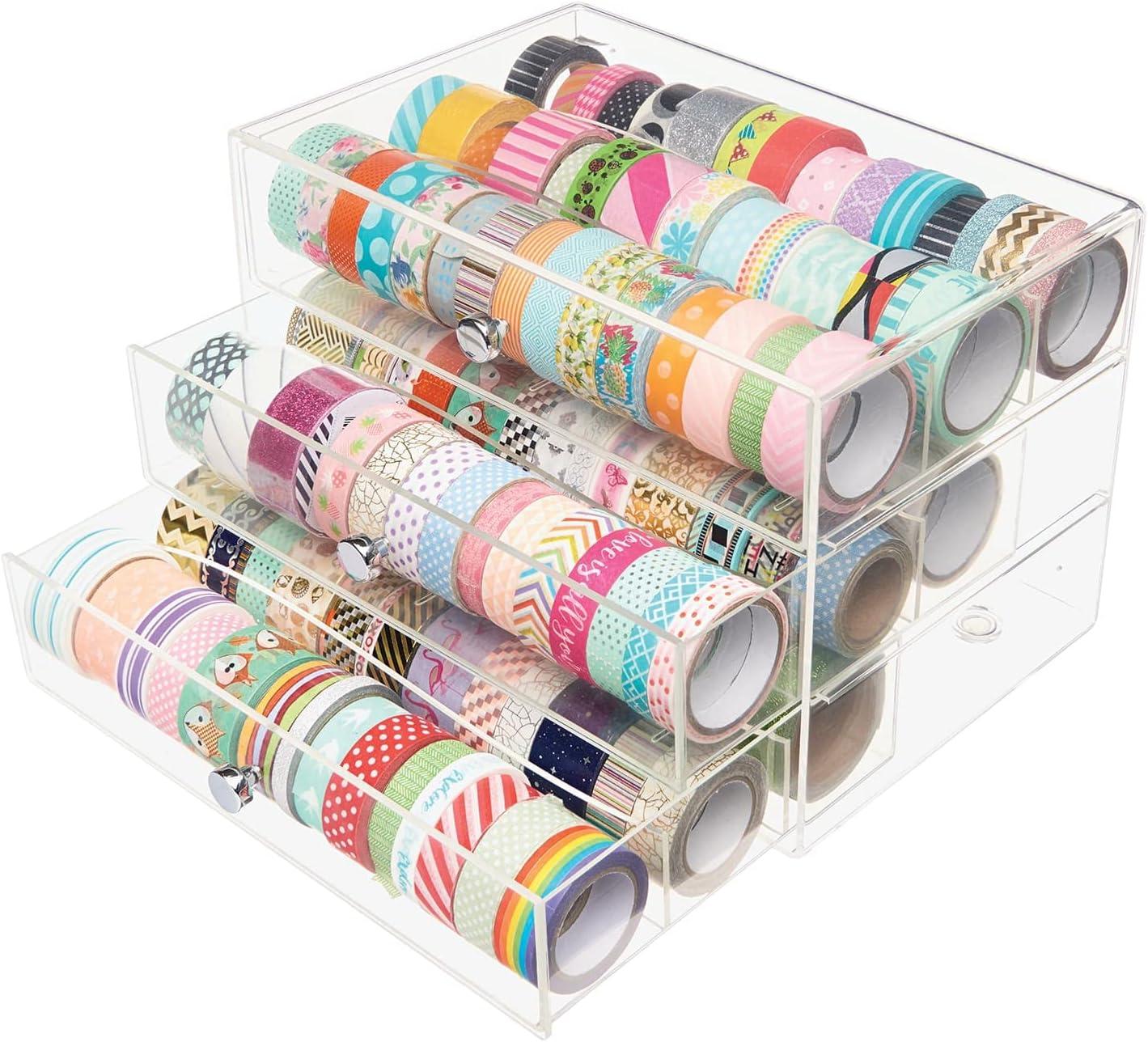 Clear Three-Drawer Washi Tape Storage Organizer