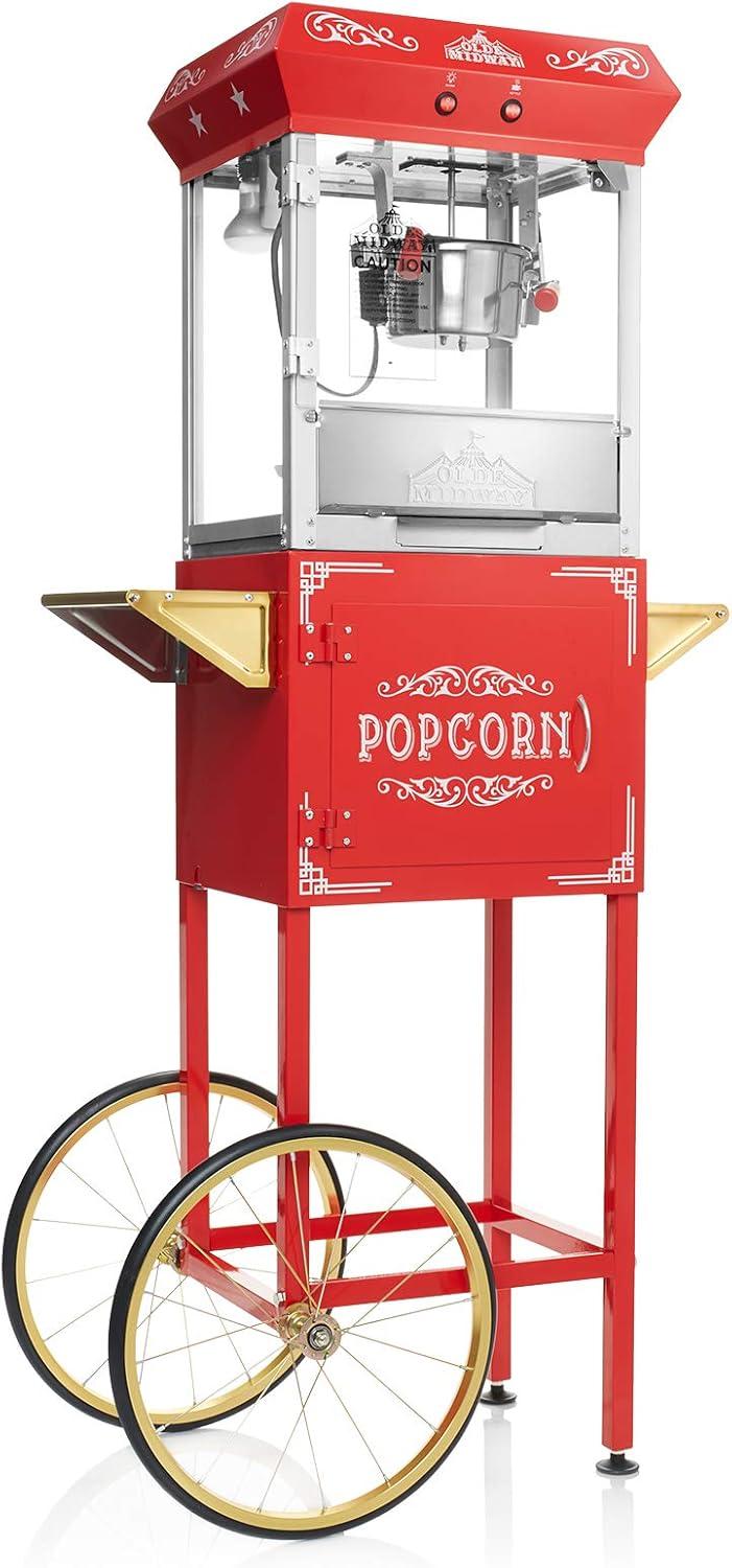 HOME OF FIGHT VENTURES LLC Popcorn Popper Maker With Cart,6-Ounce Popcorn Maker Popper,Red