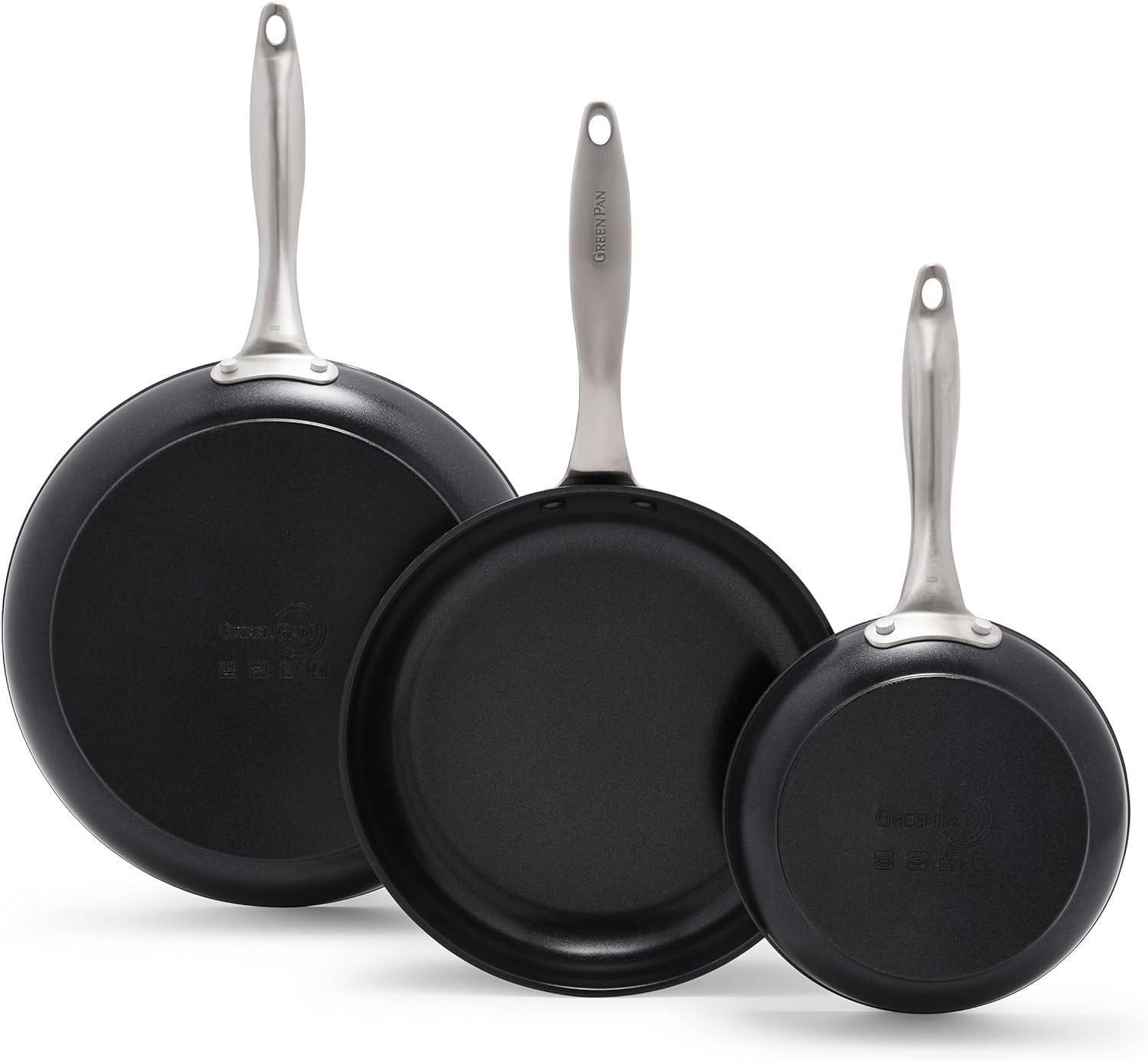 Black Ceramic Nonstick Aluminum Frypan Set with Stainless Steel Handles