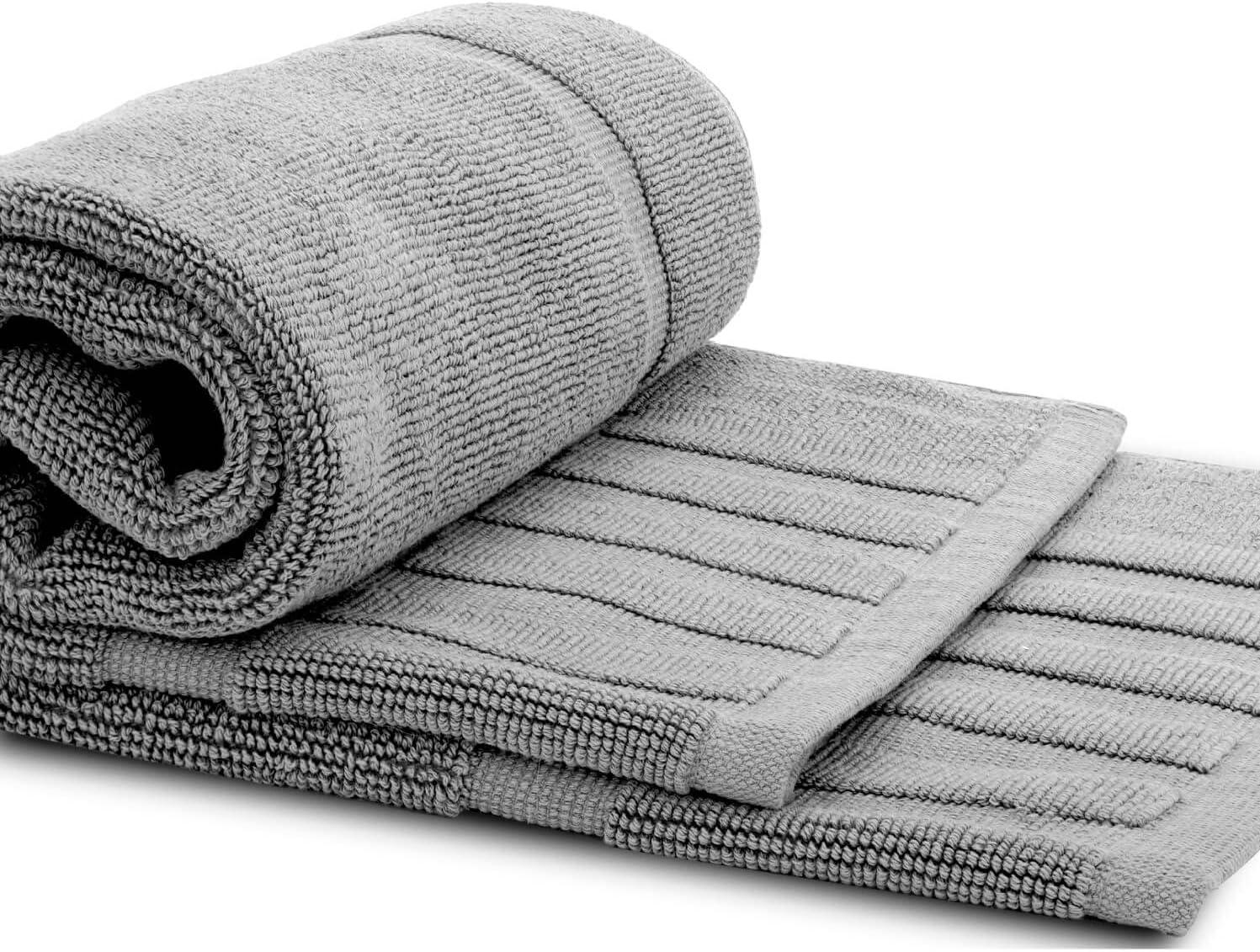 White Classic Cotton Bath Mat Floor Towel [Not a Rug] 2-Pack - 22x34"  Light-Grey