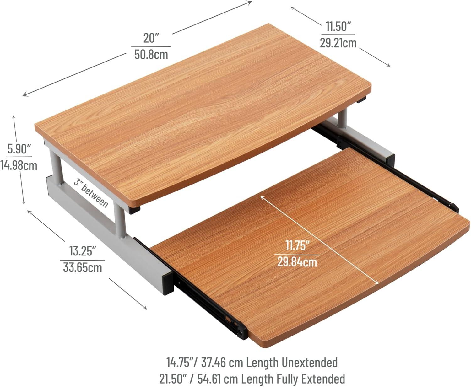 Brown MDF and Metal Monitor Stand with Sliding Keyboard Drawer