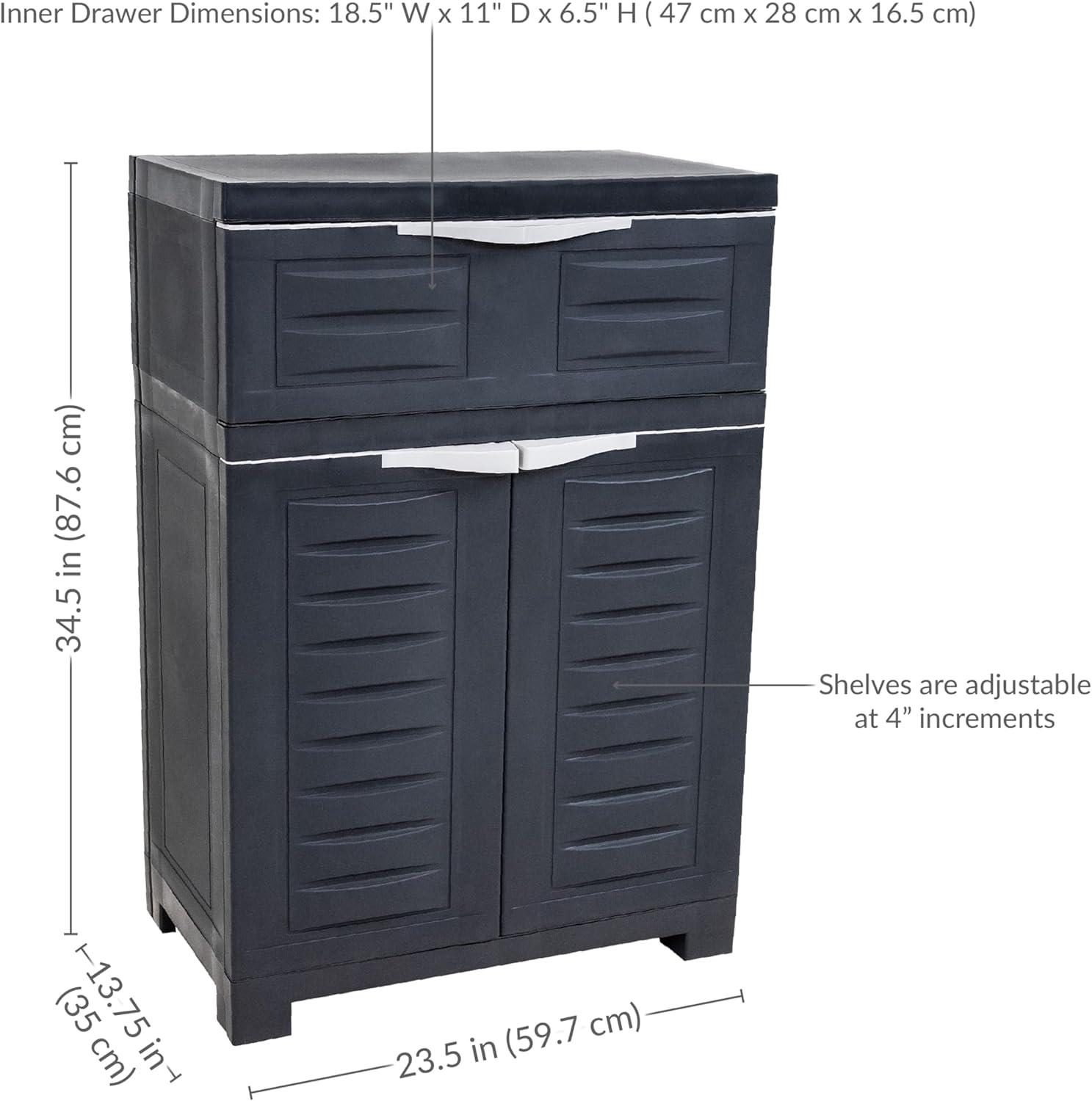 Sunnydaze Versatile Plastic Storage Cabinet with Adjustable Shelf - Gray with Charcoal Trim - 34.5"