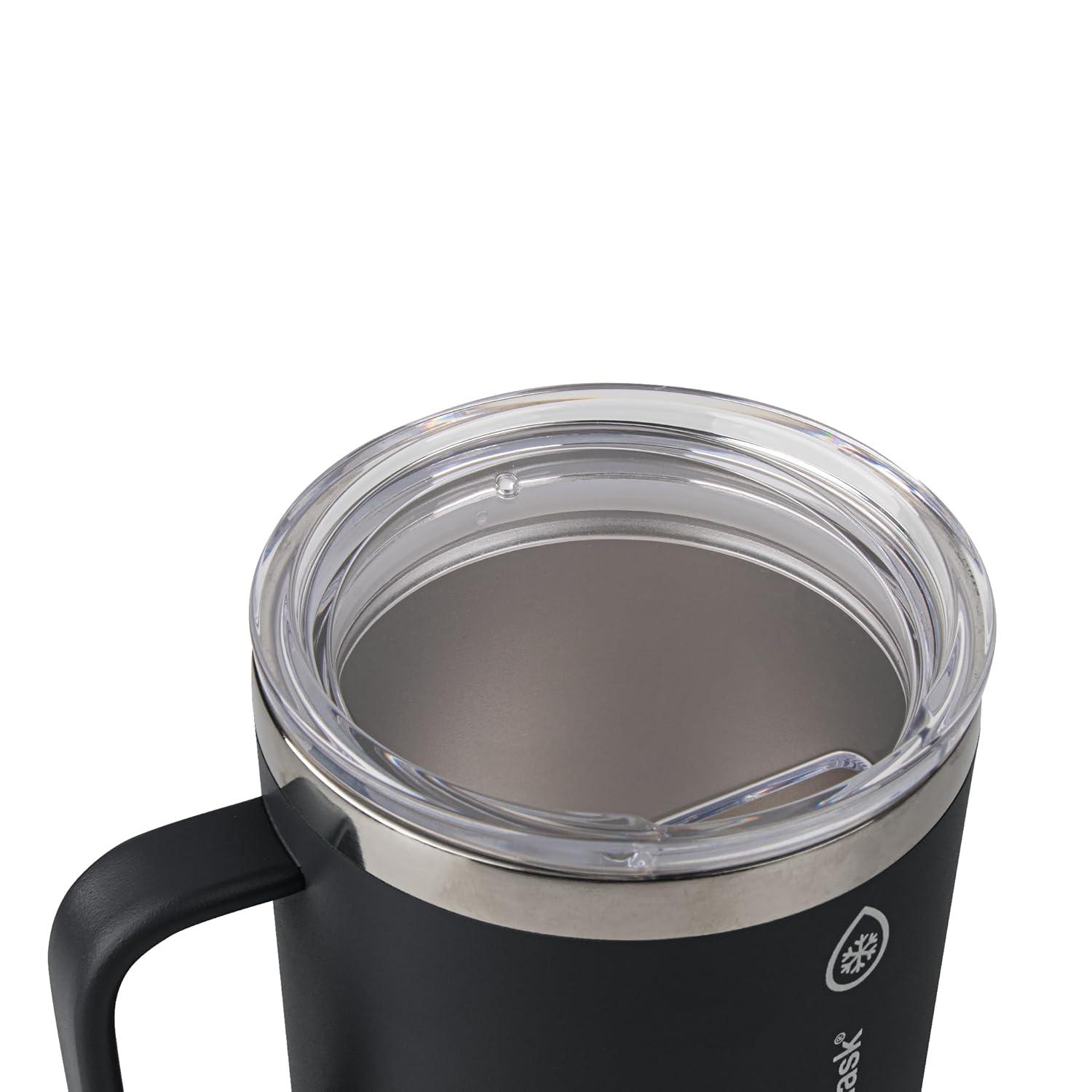 ThermoFlask Drinkware Collection - 12 oz Insulated Coffee Mug with Leakproof Push N Sip Lid, Jet Black
