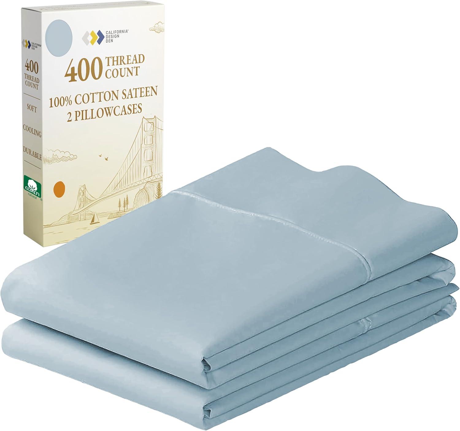 400 Thread Count Pillowcases, 100% Cotton Sateen, Soft & Cooling by California Design Den