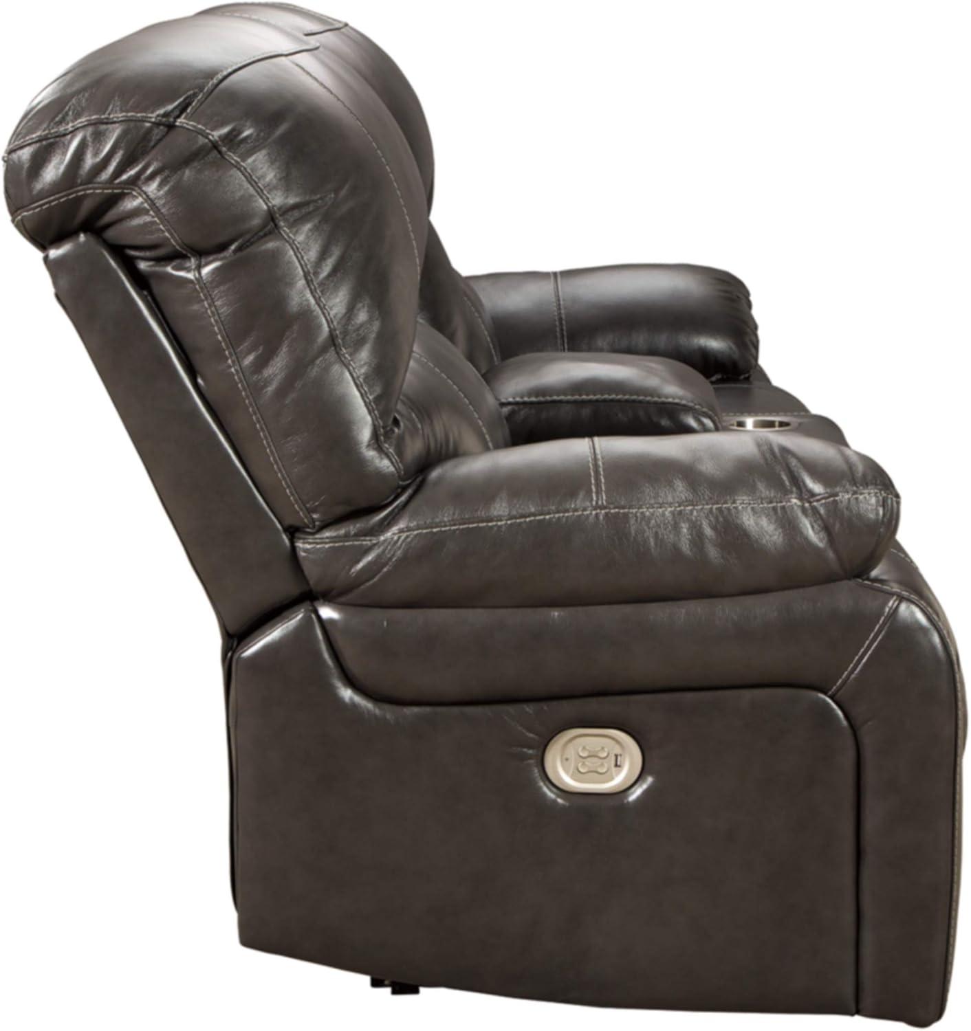 Ashley Furniture Hallstrung Leather Power Reclining Loveseat in Gray