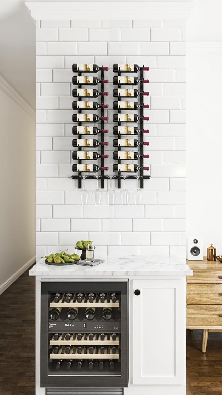 Matte Black Metal Wall Mounted 9-Bottle Wine Rack