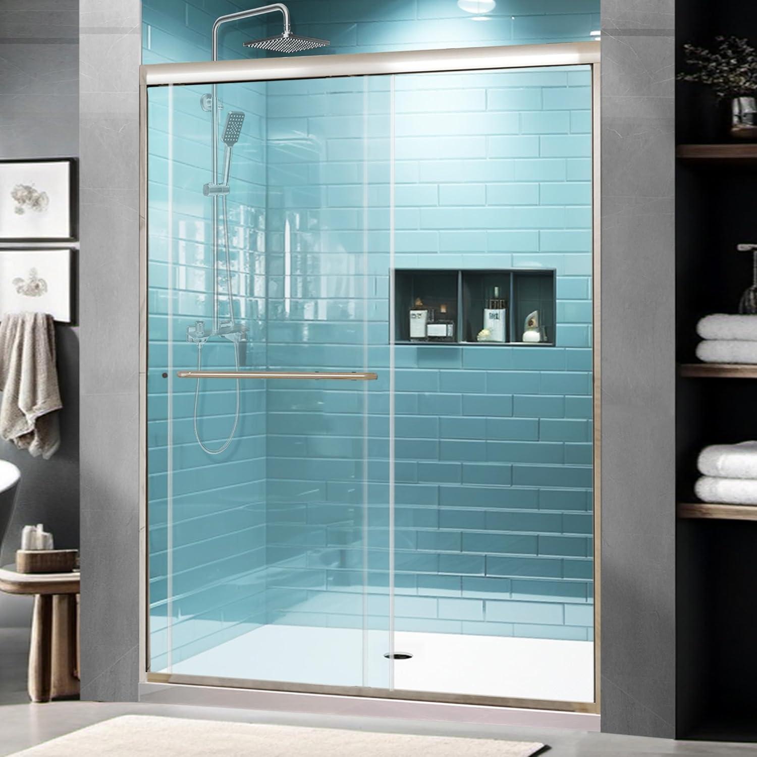 56-60 in.W x 72 in.H Semi-Frameless Sliding Shower DoorClear SGCC Tempered Glass.