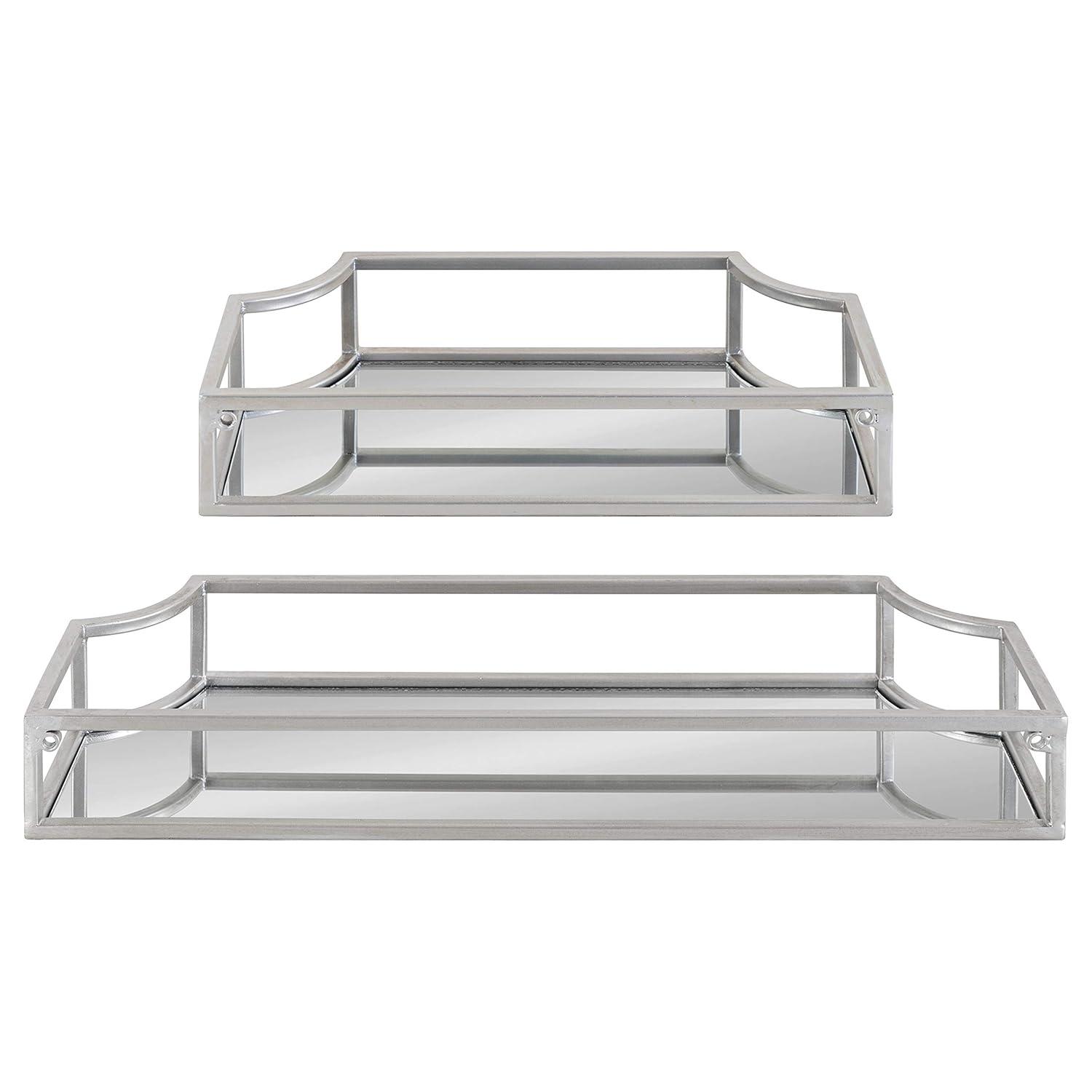 Kate & Laurel All Things Decor 2pc Ciel Metal Wall Shelf Set Silver - Geometric Design, Glass Surface, No Assembly Required