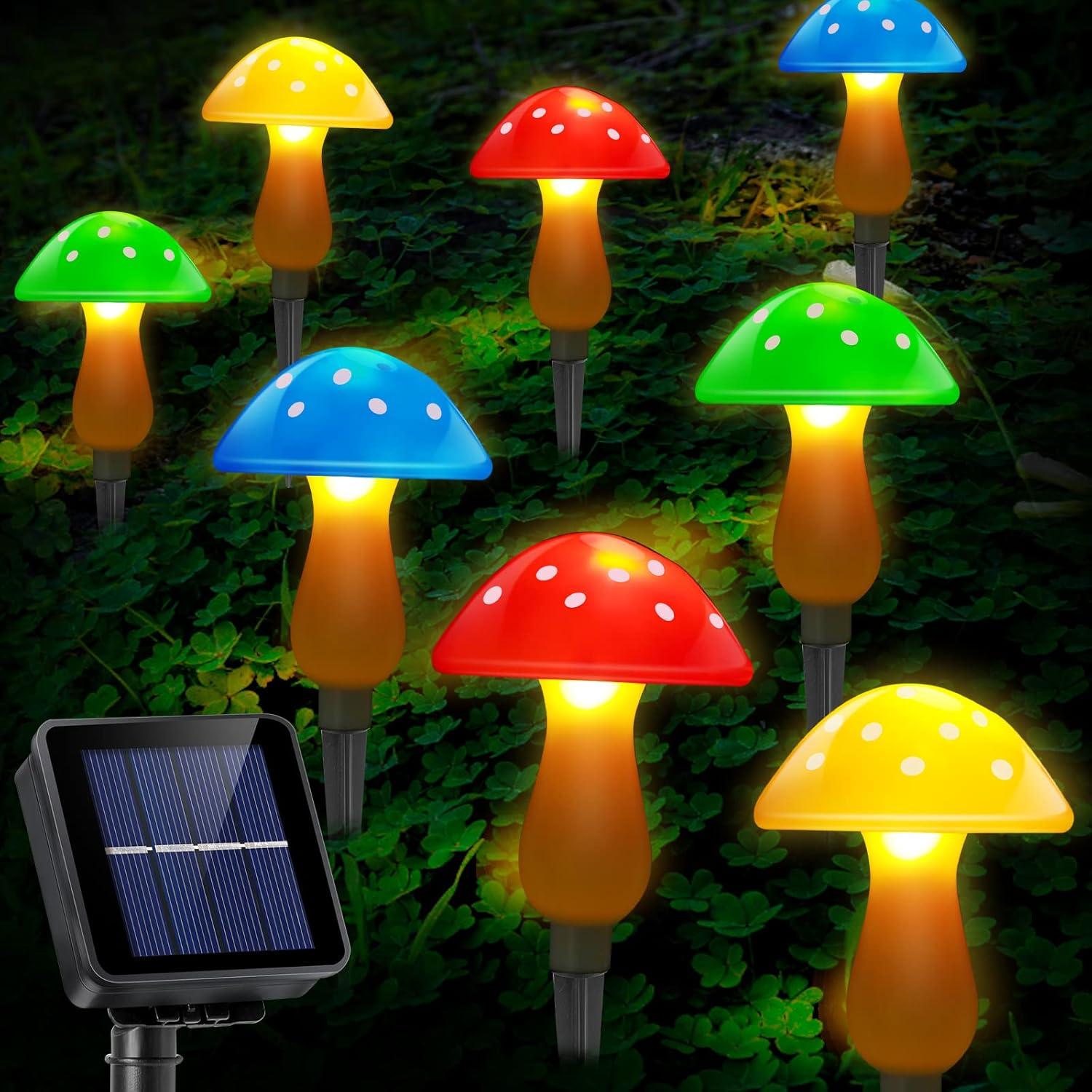 BSJJY New Upgraded Waterproof Solar Mushroom Lights Outdoor Decor, 8 Modes for Garden Pathway Landscape Yard Easter Pathway Halloween Xmas Decorations,2 Green,2 Red,2 Yellow, 1PCS