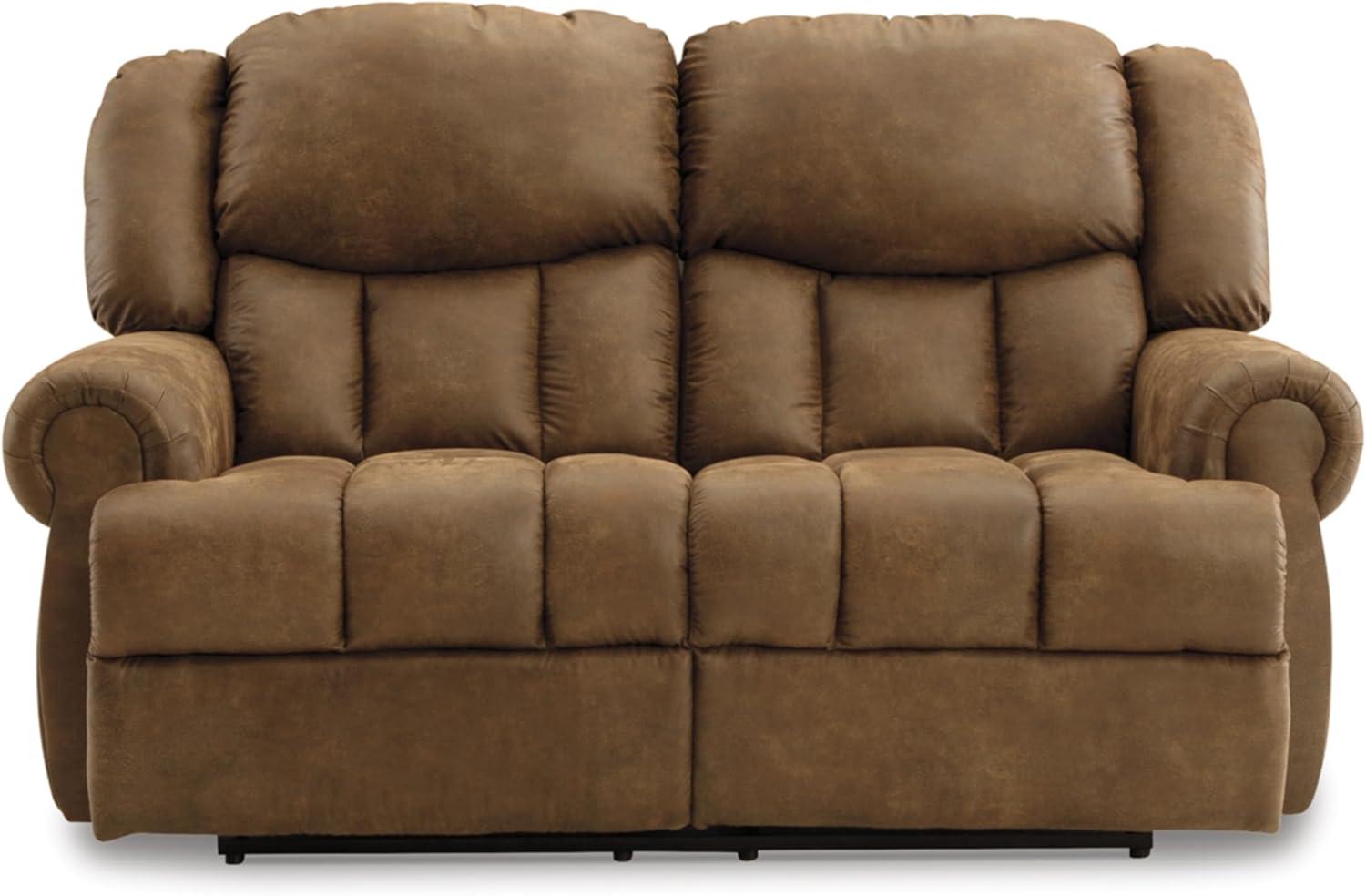 Brown Faux Leather Manual Reclining Loveseat with Rolled Arms