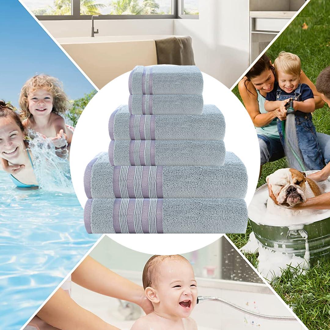 CASA COPENHAGEN Zero Twist, 6 Pieces Set 100% Cotton 0" Twist Towel Set- Grey Violet, 600 GSM, 2 Bath, 2 Hand, 2 Washcloths Made from Egyptian Cotton, Ultra Soft Luxury Towels for Bathroom.
