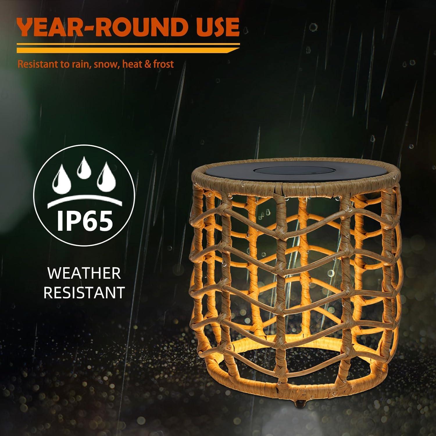 Solar Yard Boho Solar Nesting Tables with Built-in Lights - Set of 2, Weather-Resistant Wicker for Patio, Porch, Garden, Perfect Side Table for Outdoor Living, Natural & Stylish Design