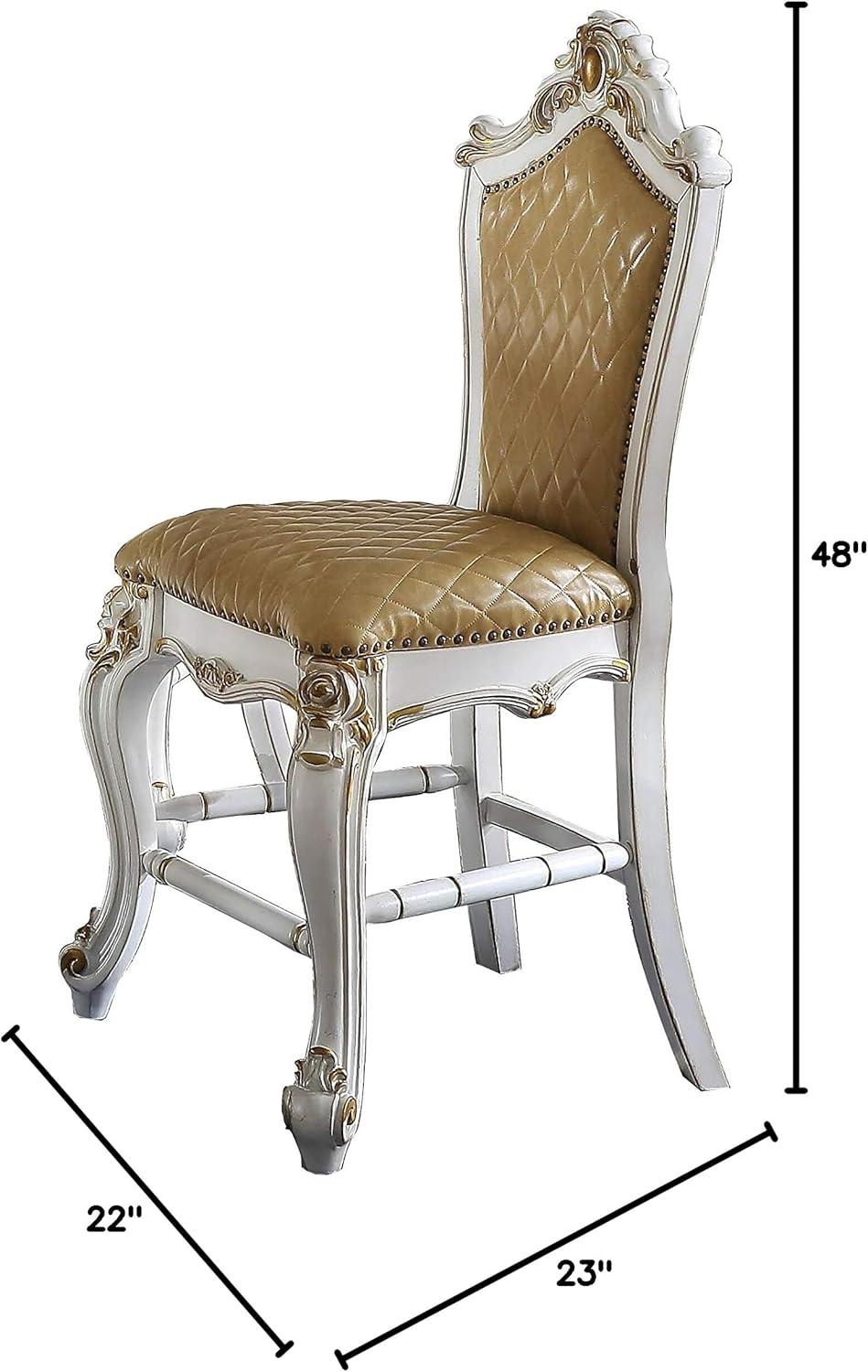 2pc 22" Picardy PU Counter Height Barstools Antique Pearl/Butterscotch - Acme Furniture: Nailhead, Wood Frame, Upholstered