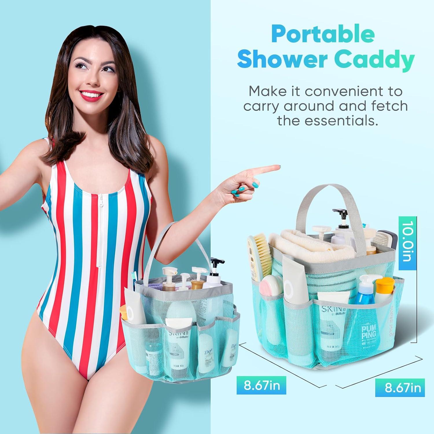 Mesh Shower Caddy Portable, 8-Pocket Large Capacity, Quick Dry, Easy Clean, for Beach, Swimming, Gym, Travel