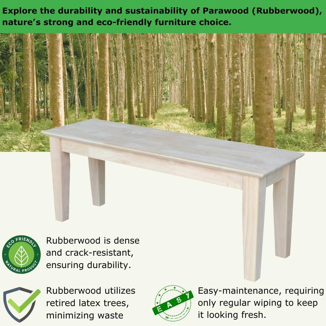 Farmhouse Bench - Unfinished - International Concepts: Hardwood Rectangular Seat for Dining & Bedroom, Seats 2