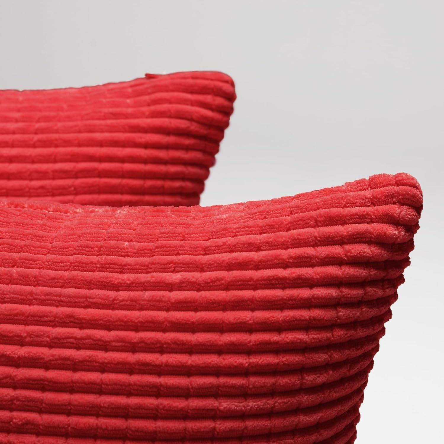 Bright Red Corduroy Square Throw Pillow Set