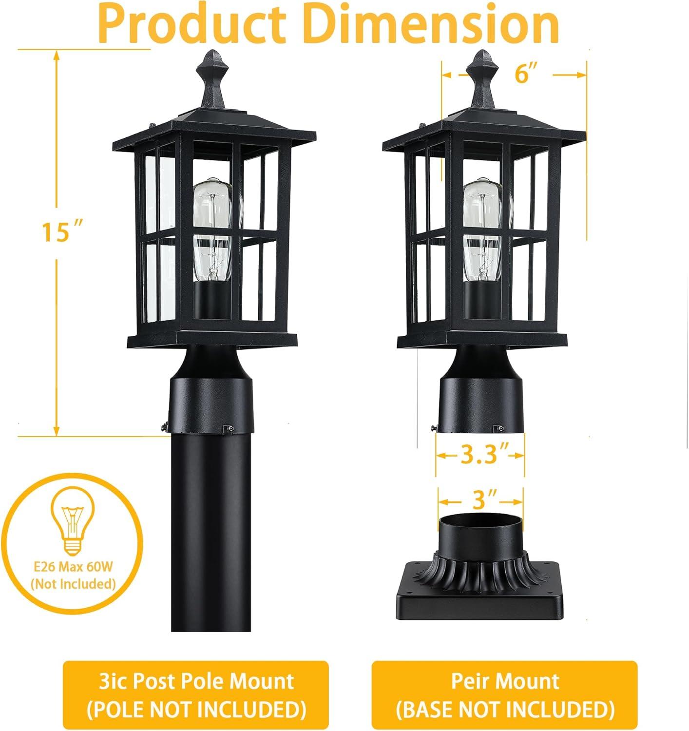 Black Aluminum Outdoor Post Light with Seeded Glass Shade