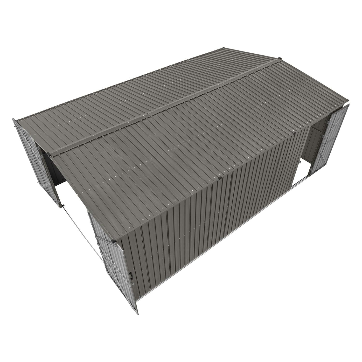 Sunjoy Outdoor Storage Shed 13 x 20 ft. Carport, Patio Metal Utility Large Storage Shed Garage with 2 Doors and 4 Vents, for Car, Truck, Bike, Garbage Can, Tool, Lawnmower