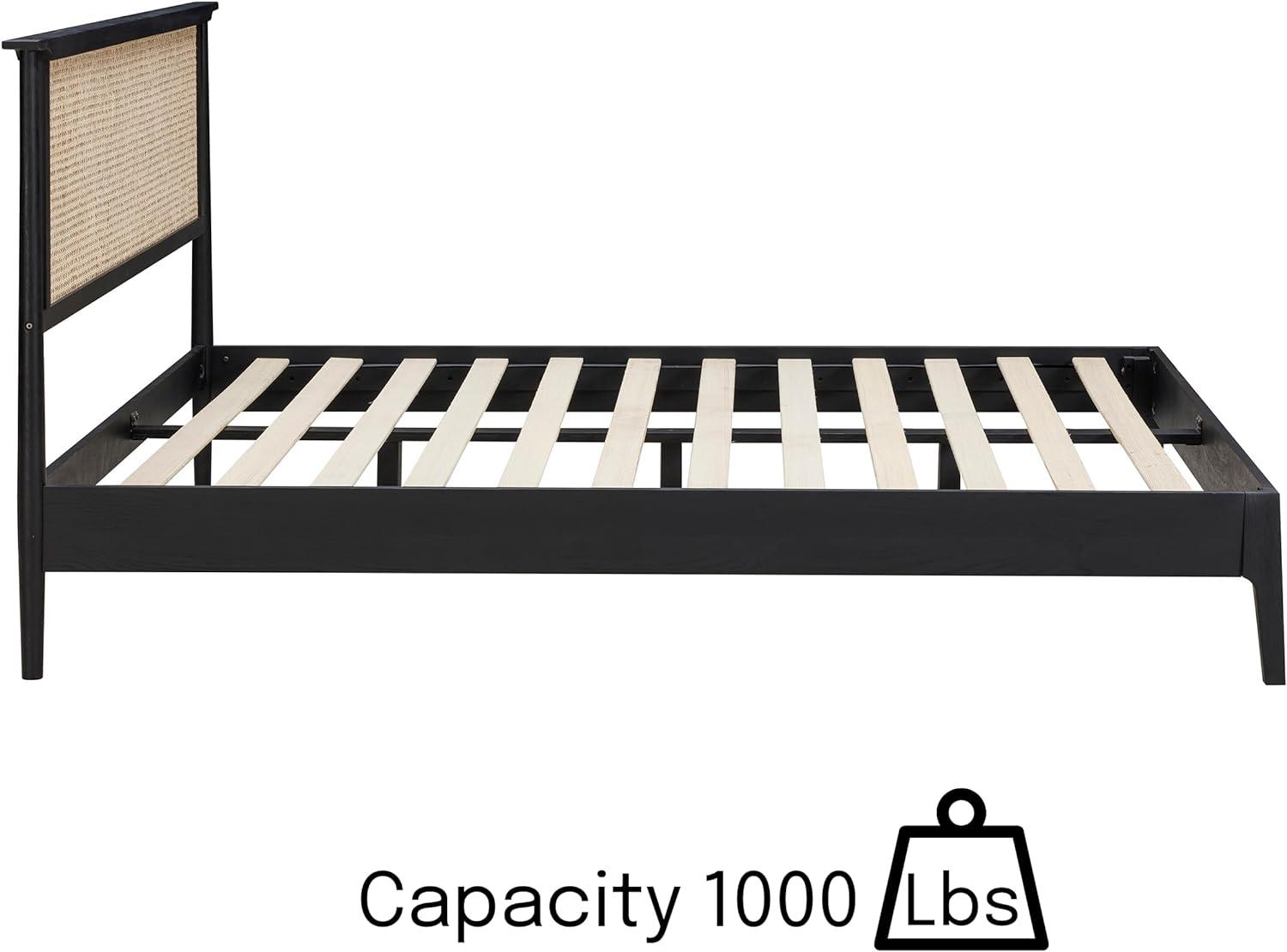 Ruby Wooden Bed Frame With Headboard And Natural Rattan, 1000 Lb Capacity