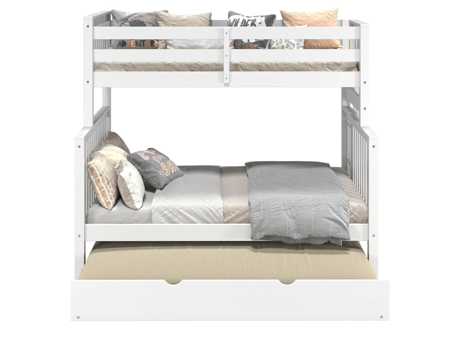 Bedz King Bunk Beds Twin over Full Mission Style with End Ladder and a Twin Trundle, White