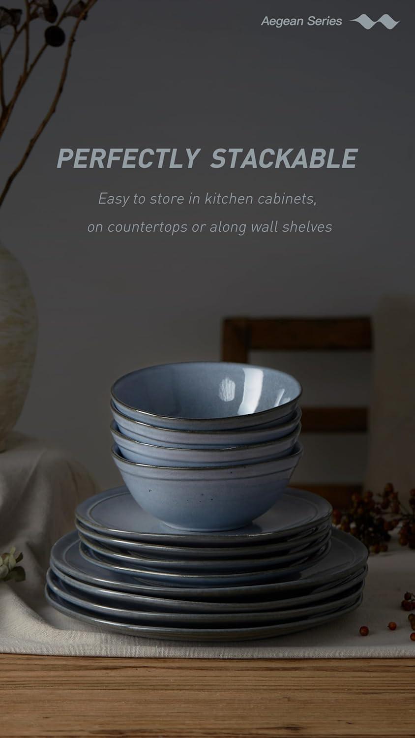 Blue Grey Ceramic Reactive Glaze Dinnerware Set for 4