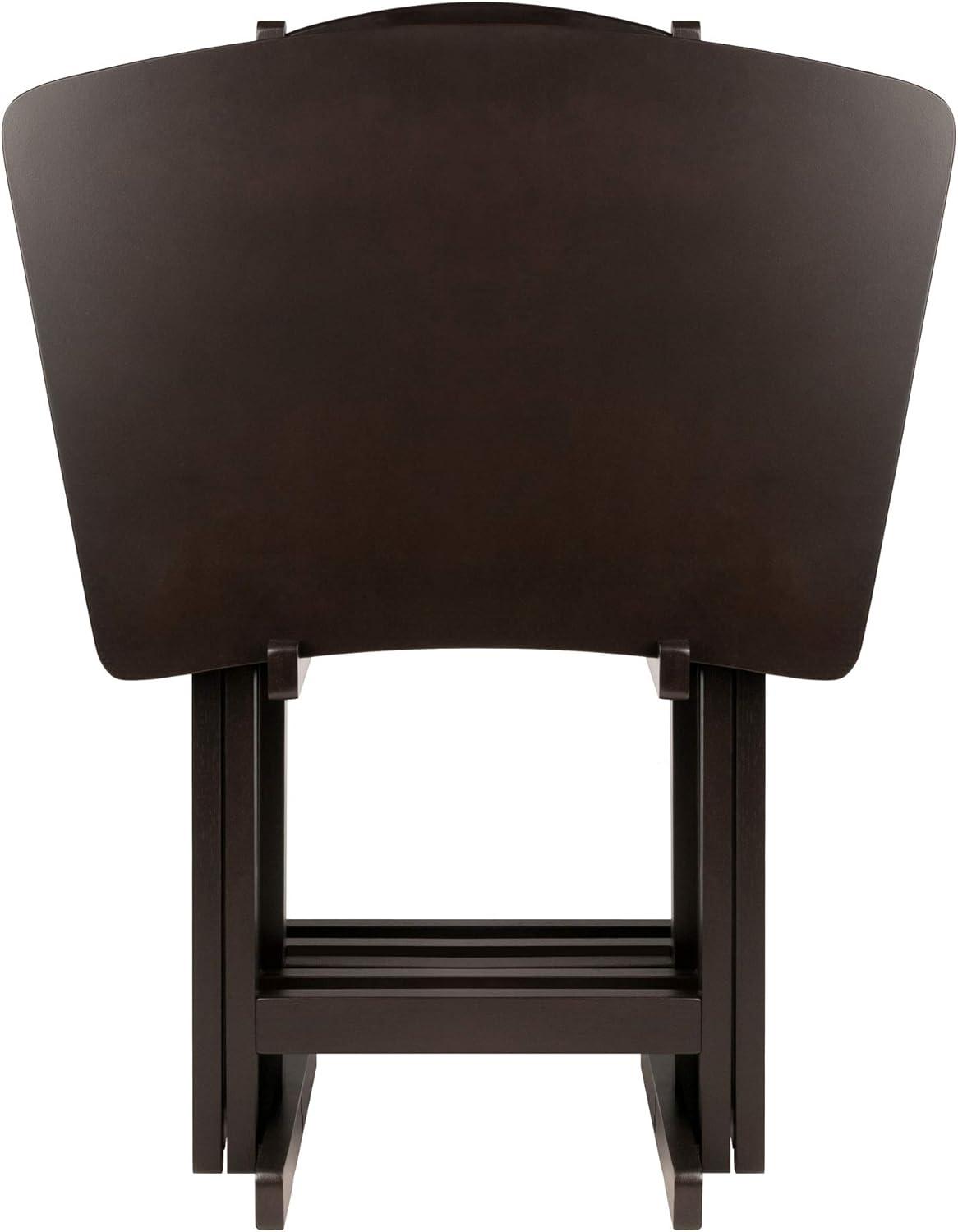 5pc Anila Fan Shape Snack Table Coffee - Winsome: Solid Wood Folding Tables, Beveled Edges, Storage Rack