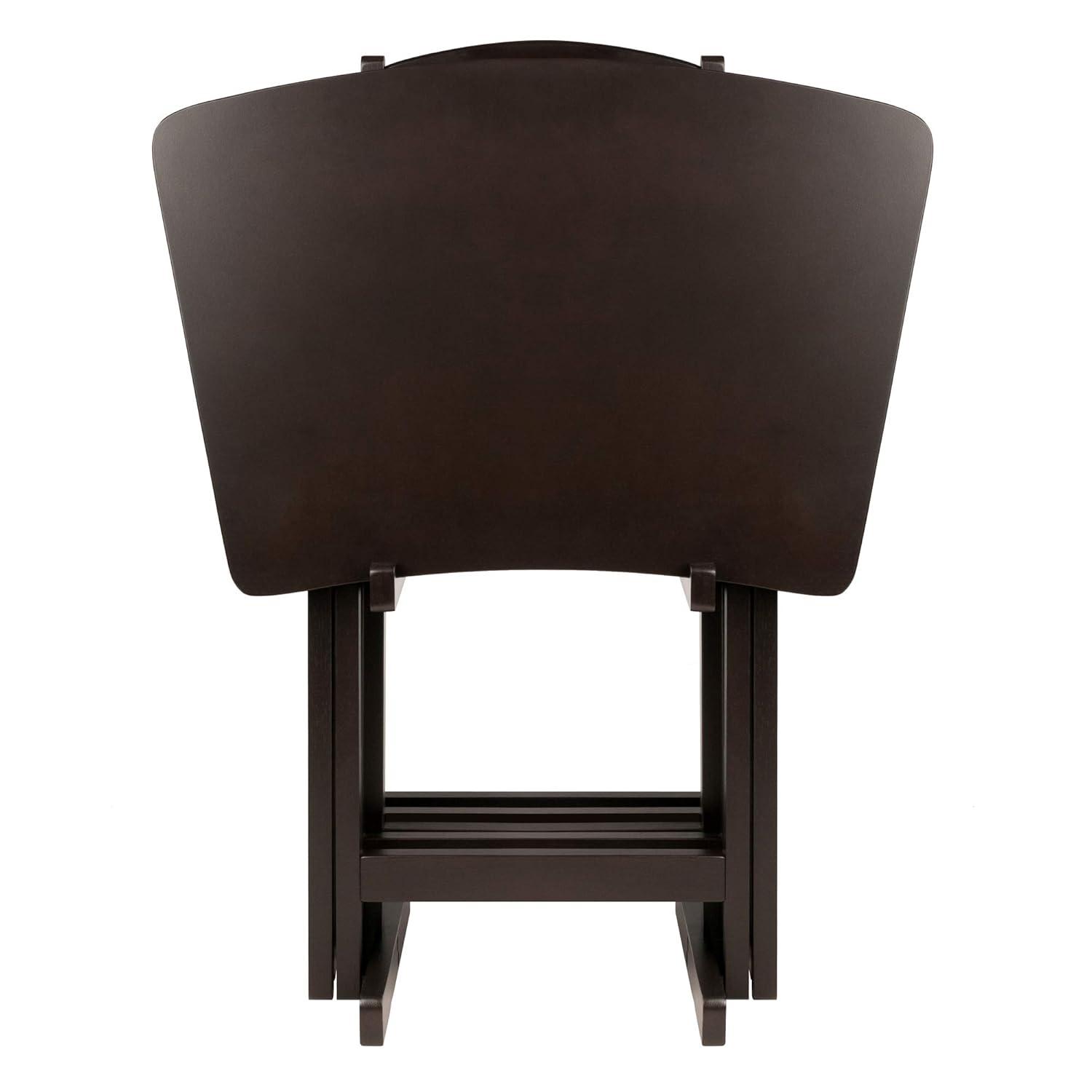 5pc Anila Fan Shape Snack Table Coffee - Winsome: Solid Wood Folding Tables, Beveled Edges, Storage Rack