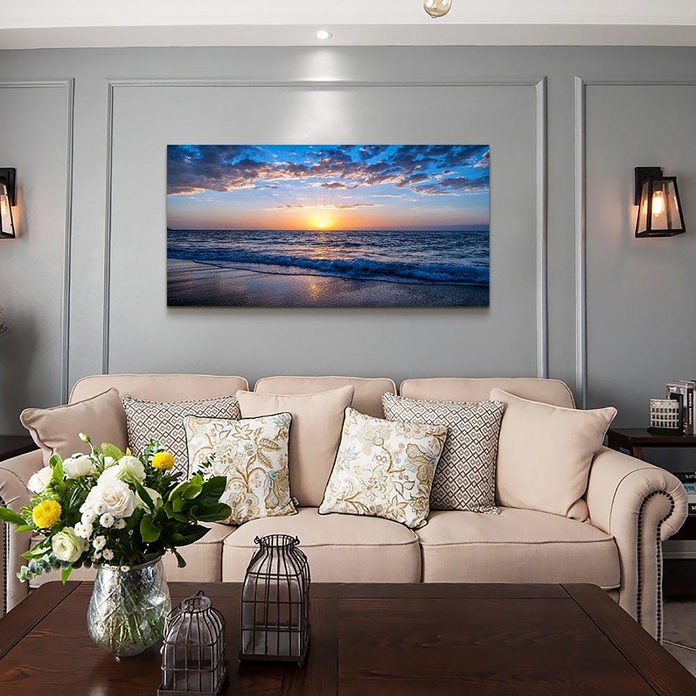 Creowell Wall Art Moon Sea blue Ocean Landscape Paintings Bedroom Canvas Art Print wall art for living room Paintings for Wall Decor and Home Decor -20x16 Inch