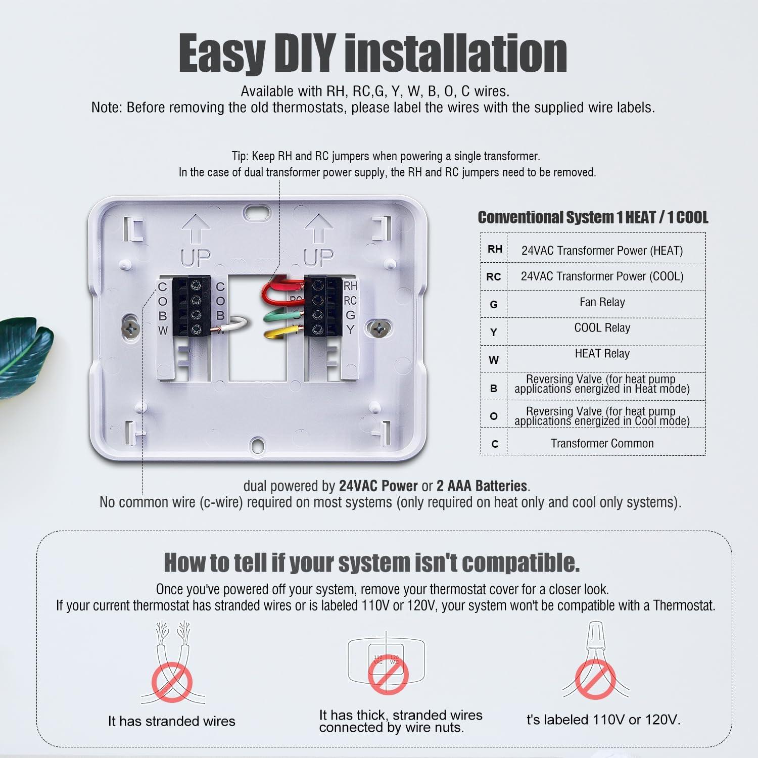 Non Programmable Thermostat for Home 1 Heat/ 1 Cool Single-Stage System, with Room Temperature Monitor (LCD White Backlit Screen)