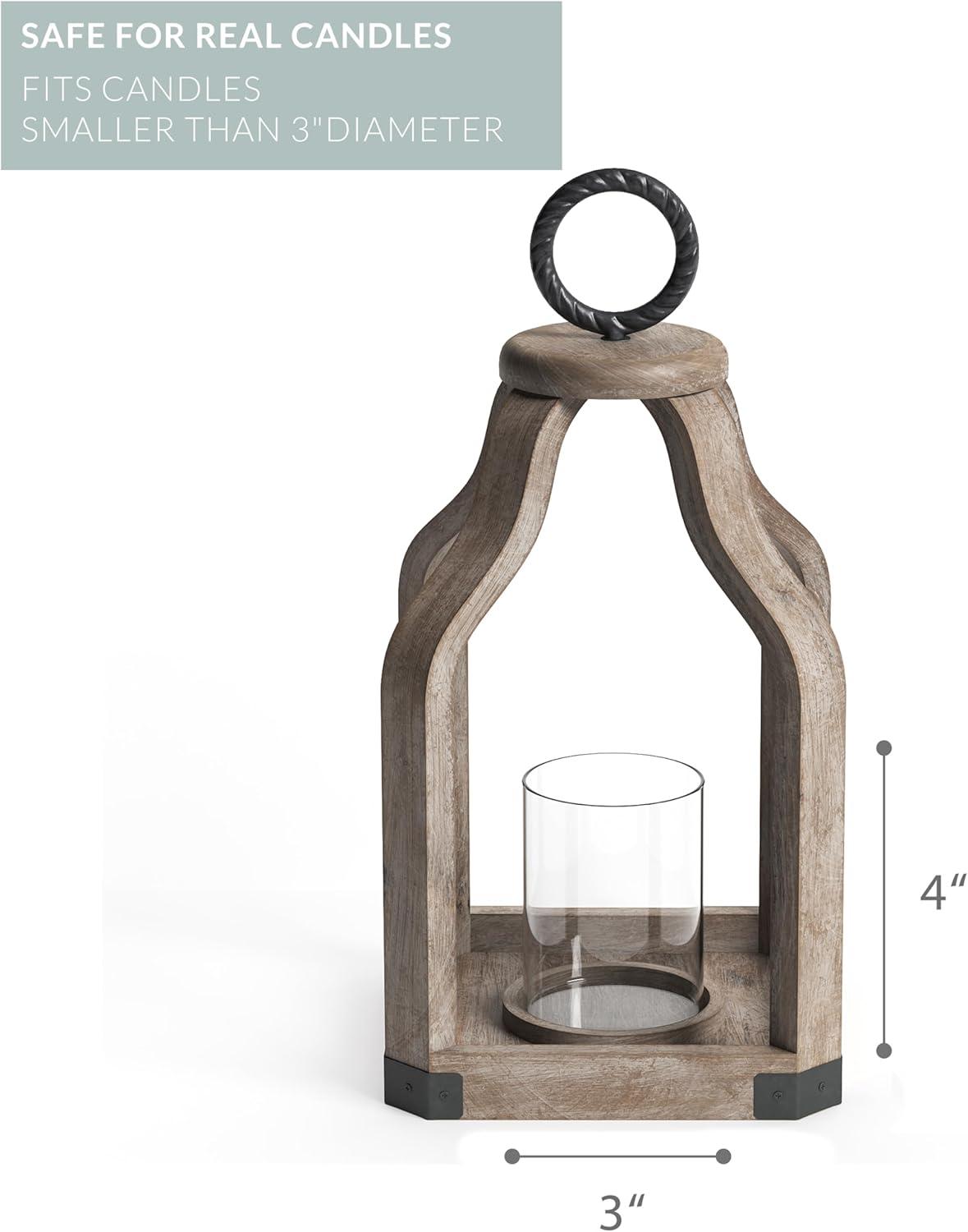 Barnyard Designs Wood Lantern Decor, Rustic Decor Candle Lantern, Outdoor Lanterns Farmhouse Candle Holder, Decorative Lanterns for Wedding, Farmhouse Table Decor, Large 7.5" x 15.75", Brownish Grey