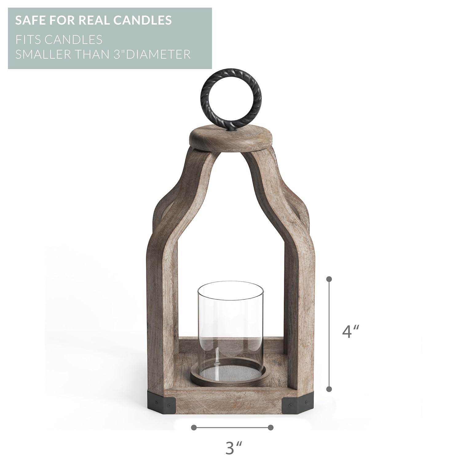 Barnyard Designs Wood Lantern Decor, Rustic Decor Candle Lantern, Outdoor Lanterns Farmhouse Candle Holder, Decorative Lanterns for Wedding, Farmhouse Table Decor, Large 7.5" x 15.75", Brownish Grey