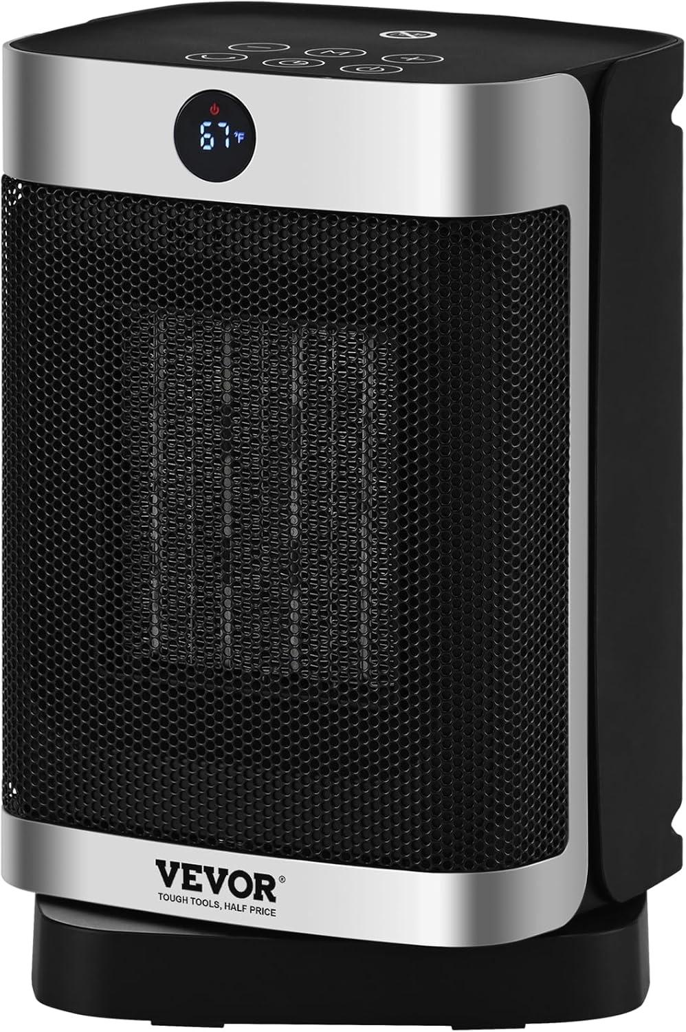 Blue Electric Ceramic Space Heater with Thermostat and Automatic Shut-off