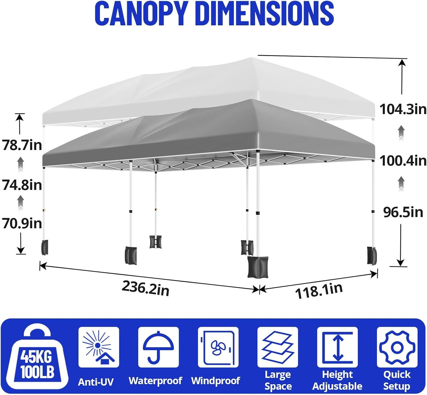 COBIZI 10x20 Heavy Duty Pop up Canopy Tent with 6 sidewalls Easy Up Commercial Outdoor Wedding Party Tents for Parties All Season Wind & Waterproof Gazebo Roller Bag,White(Frame Thickened)