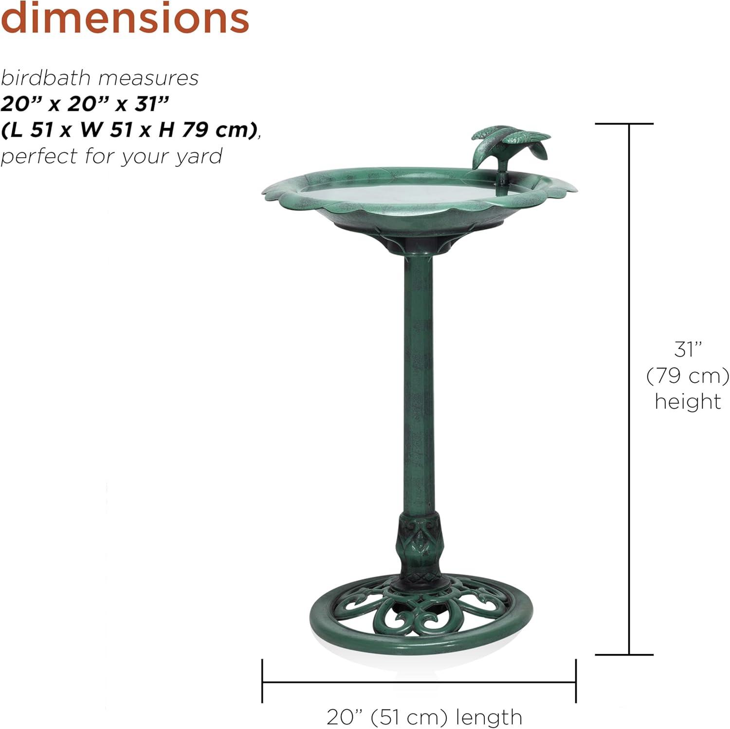 Green Polypropylene 31" Outdoor Bird Bath with Bird Decoration